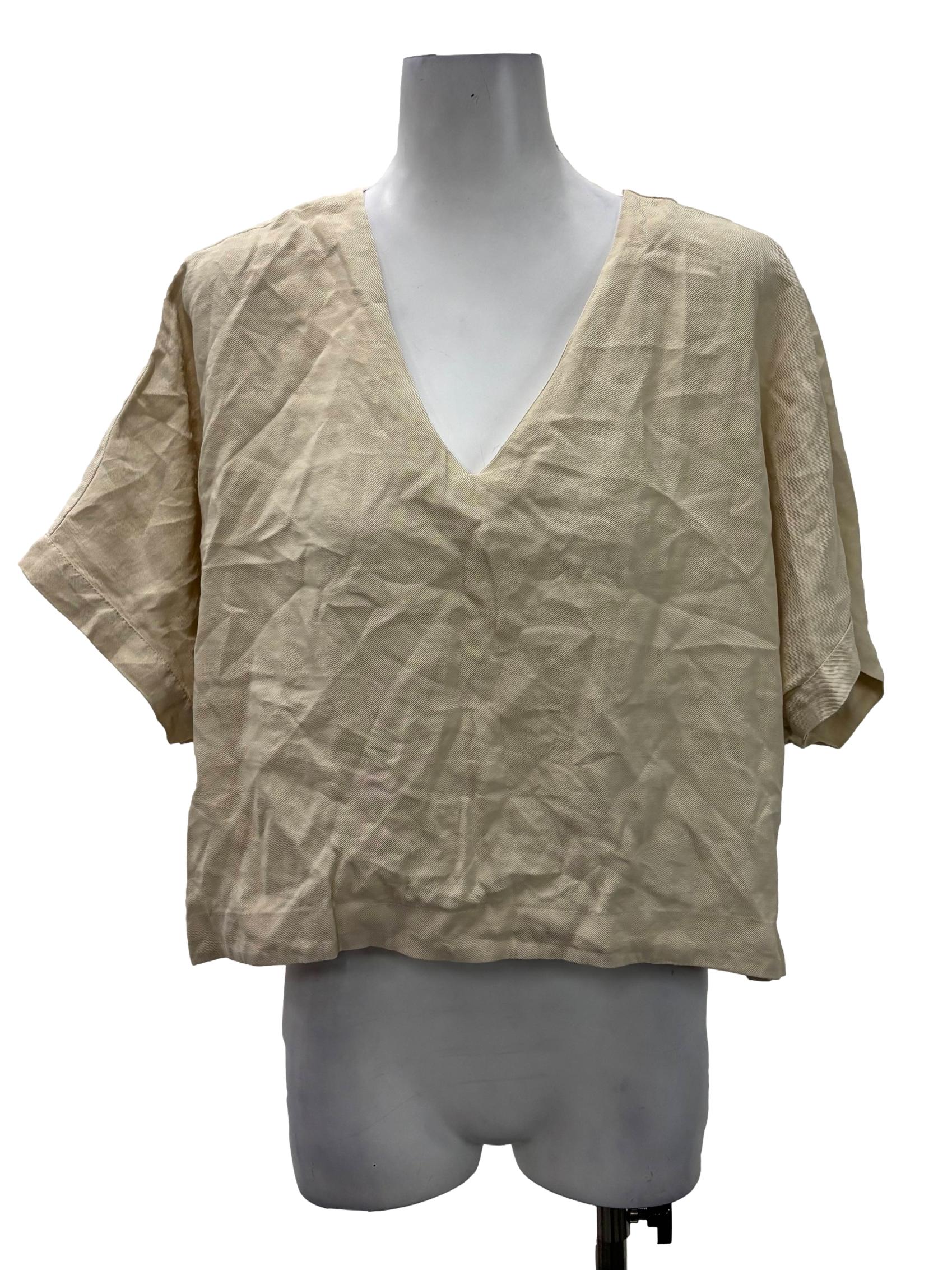 Beige V-Neck Blouse