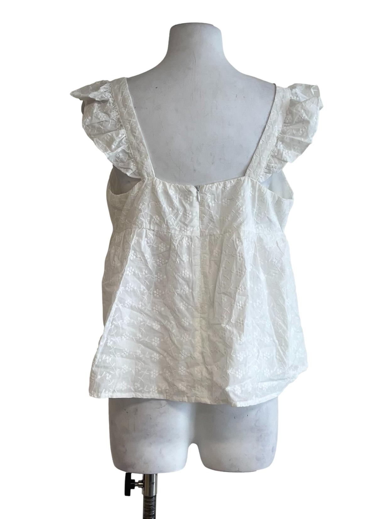 White Square Neckline Embroidered Top