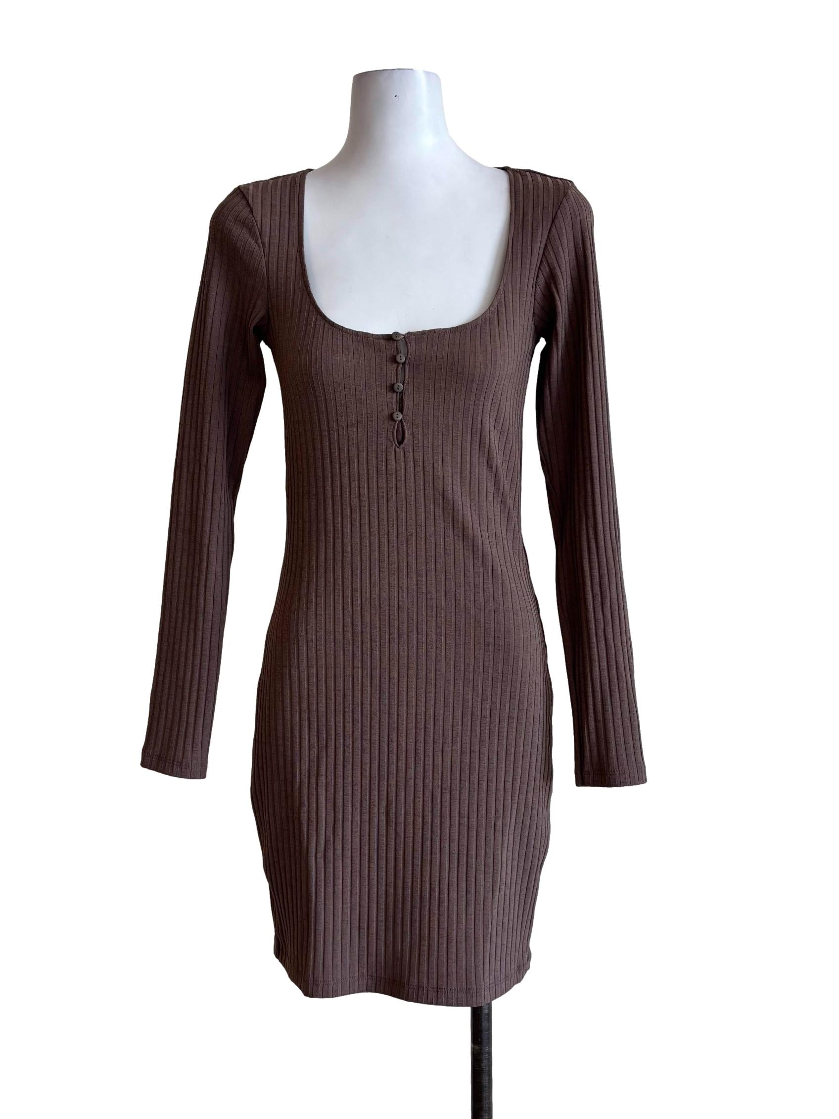 Chocolate Ribbed Bodycon Dress