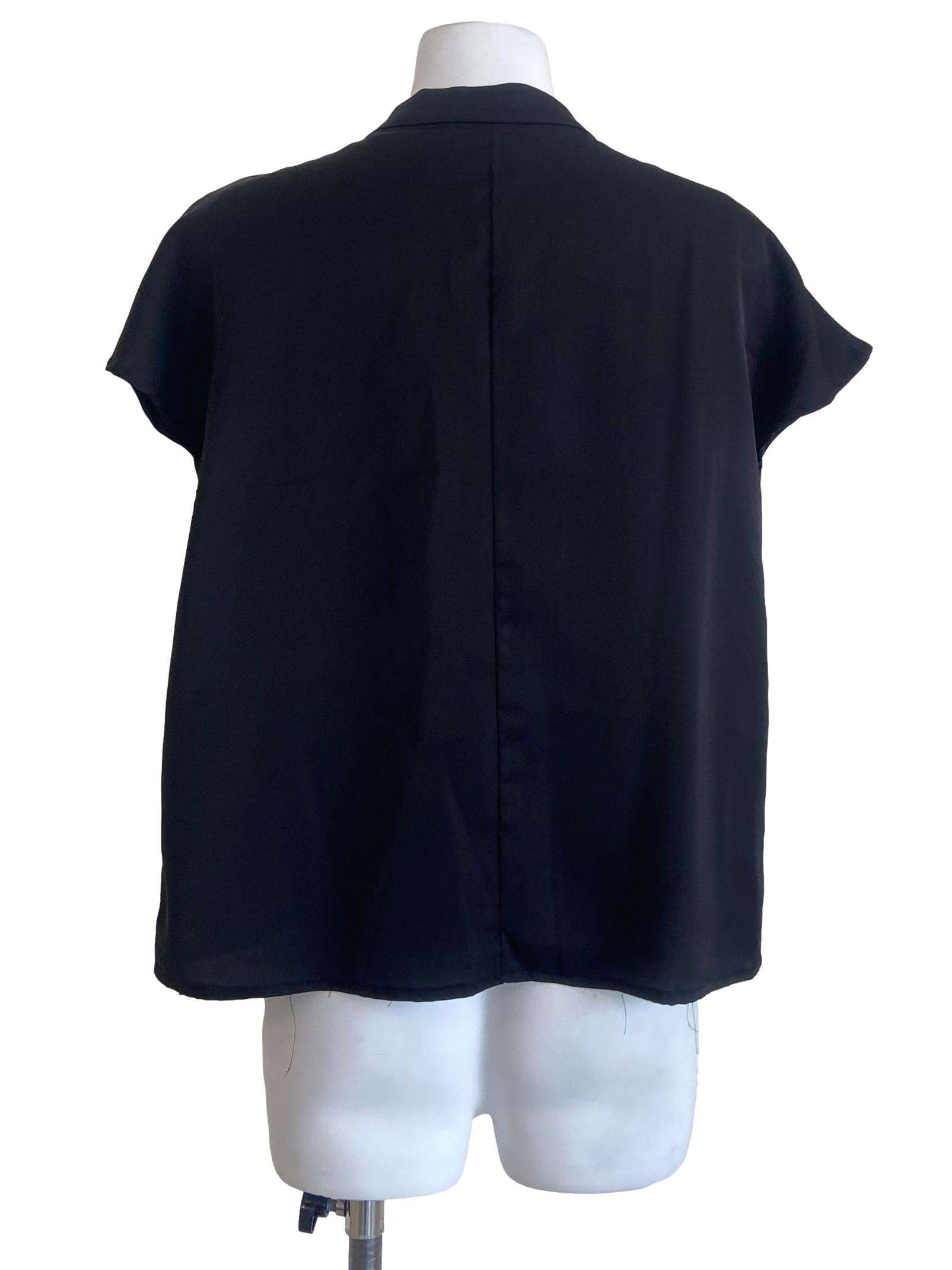 Black Cap Sleeve Button Down Blouse