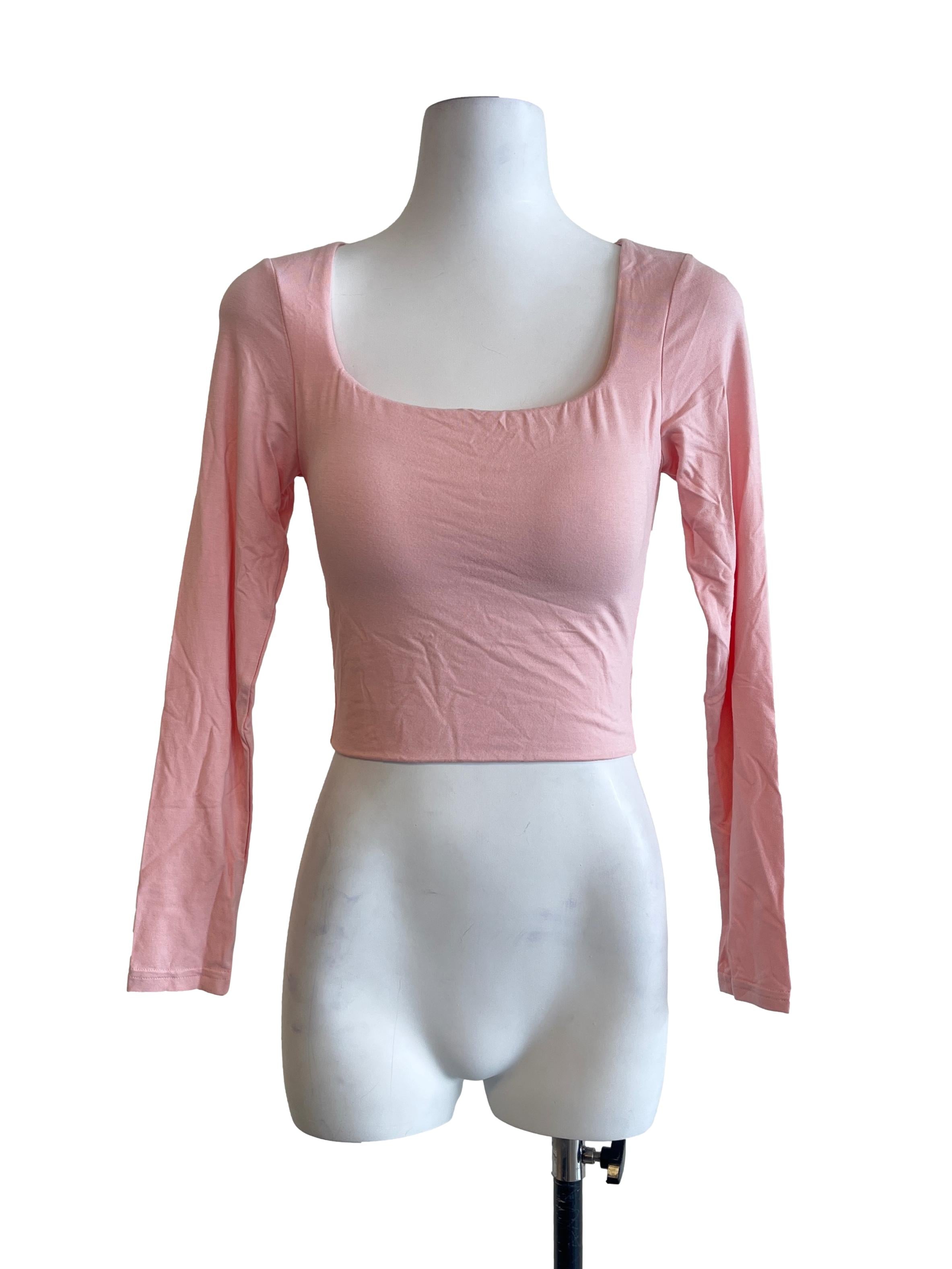 Watermelon Pink Scoop Long Sleeve Top