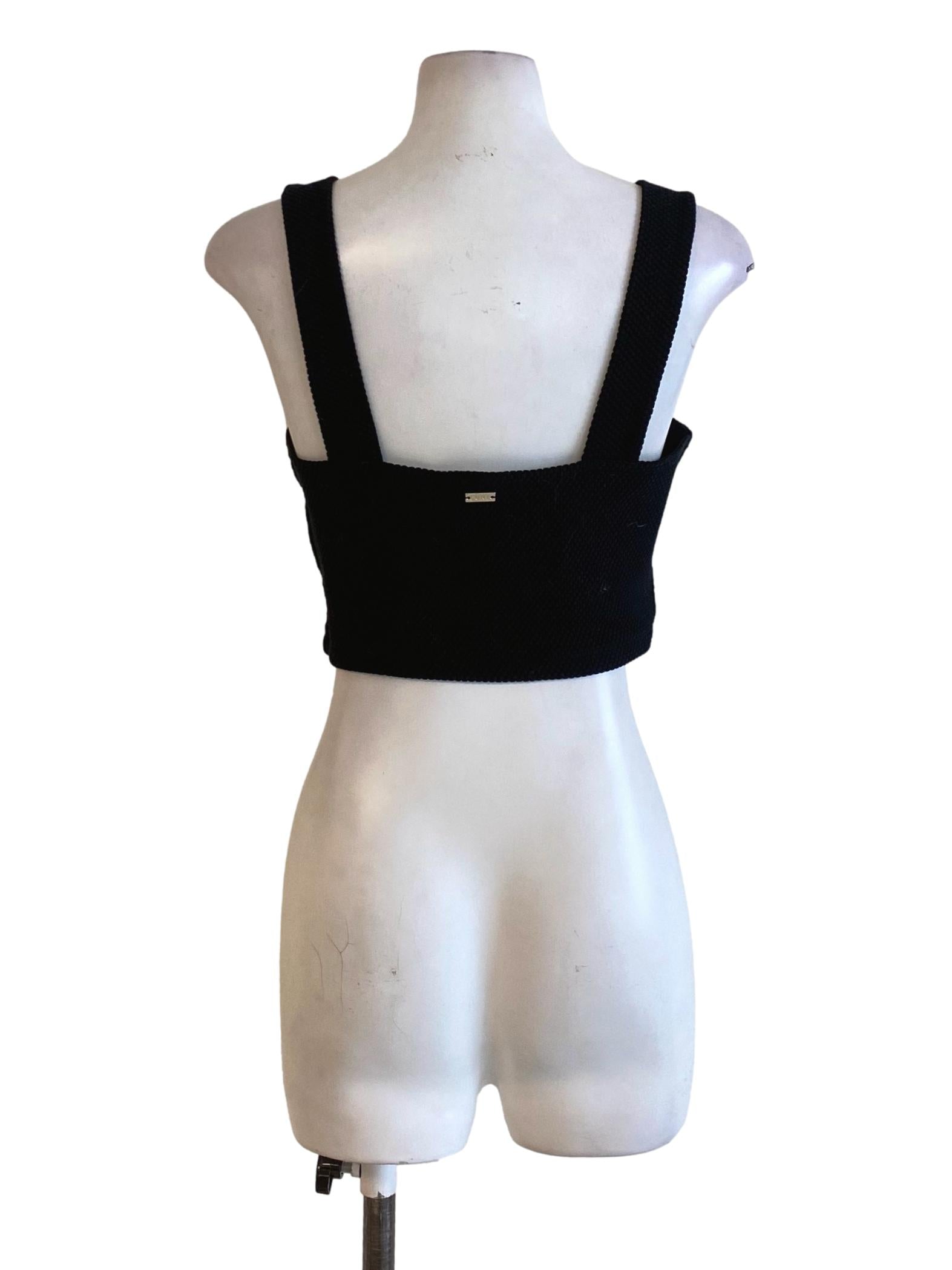 Rich Black Square Neck Knitted Cropped Top