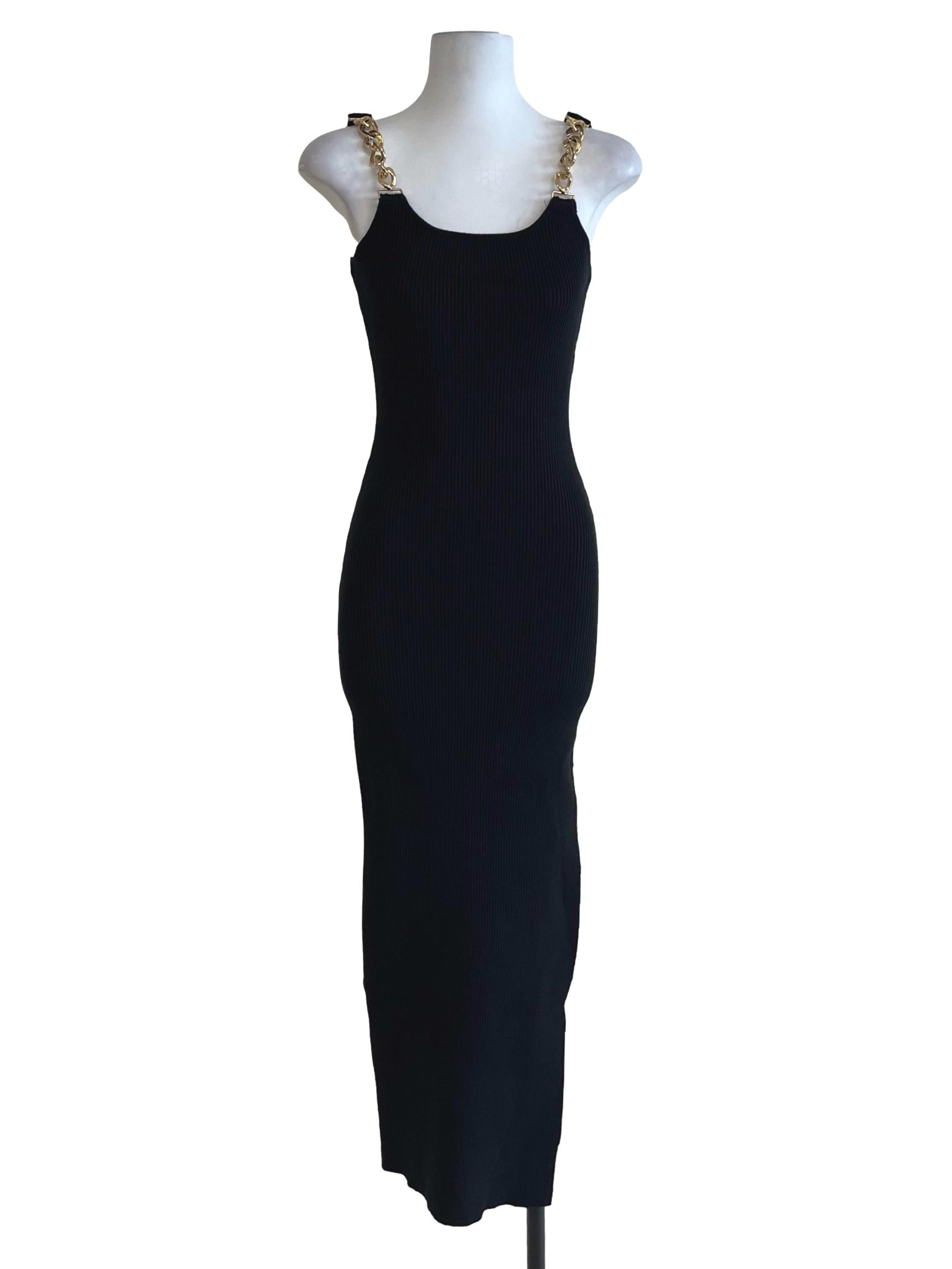 Black Scoop Neckline Chain Strap Bodycon Dress