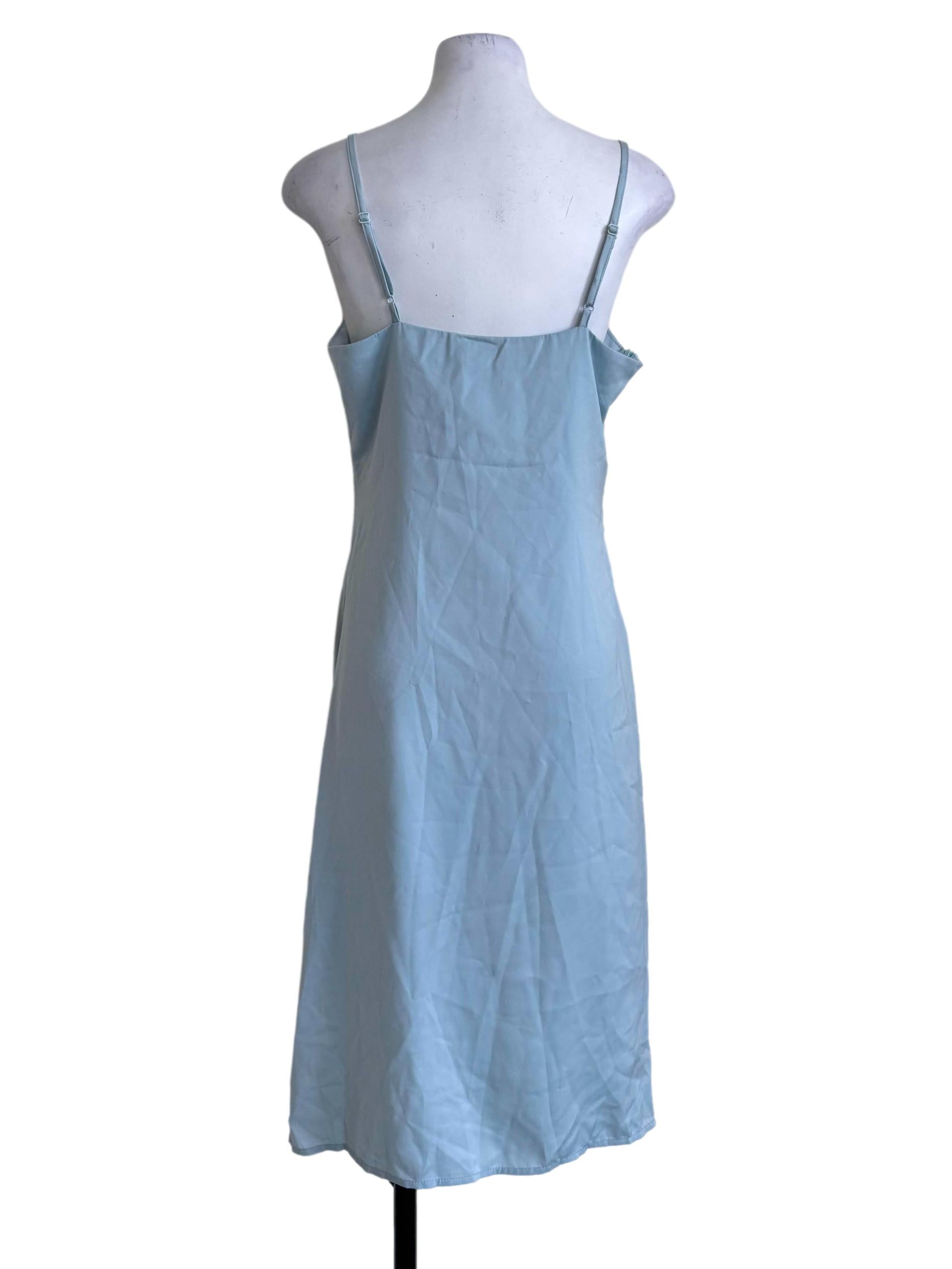 Powder Blue Asymmetrical Ruched Midi Dress