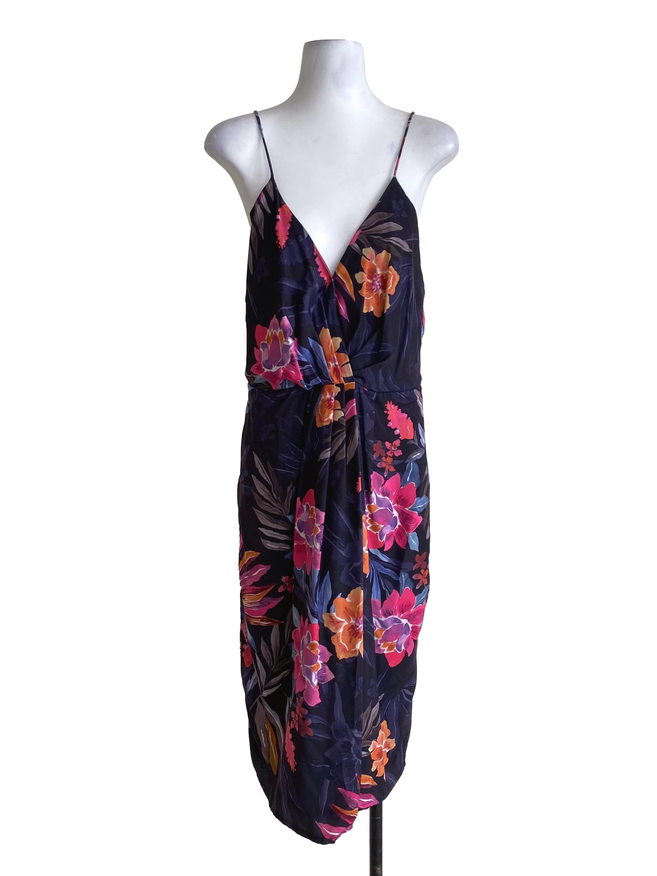 Grease Black Multicolor Floral Pattern Pleat Dress