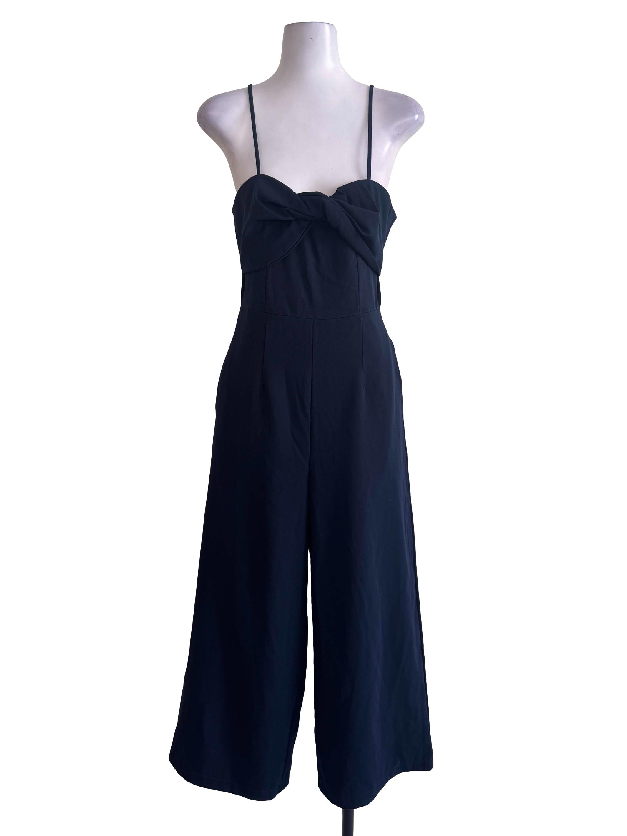 Navy Blue Sleeveless Ribboned Jumpsuits