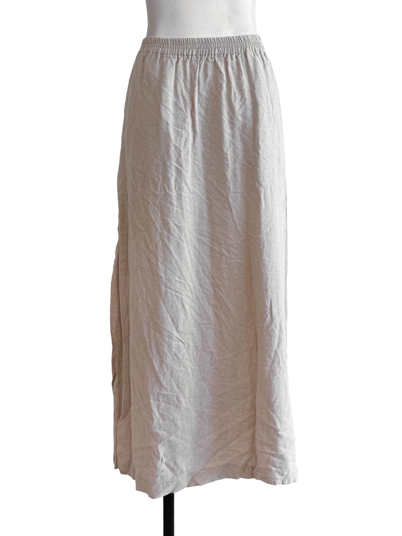 Beige Side Slits Plain Skirt