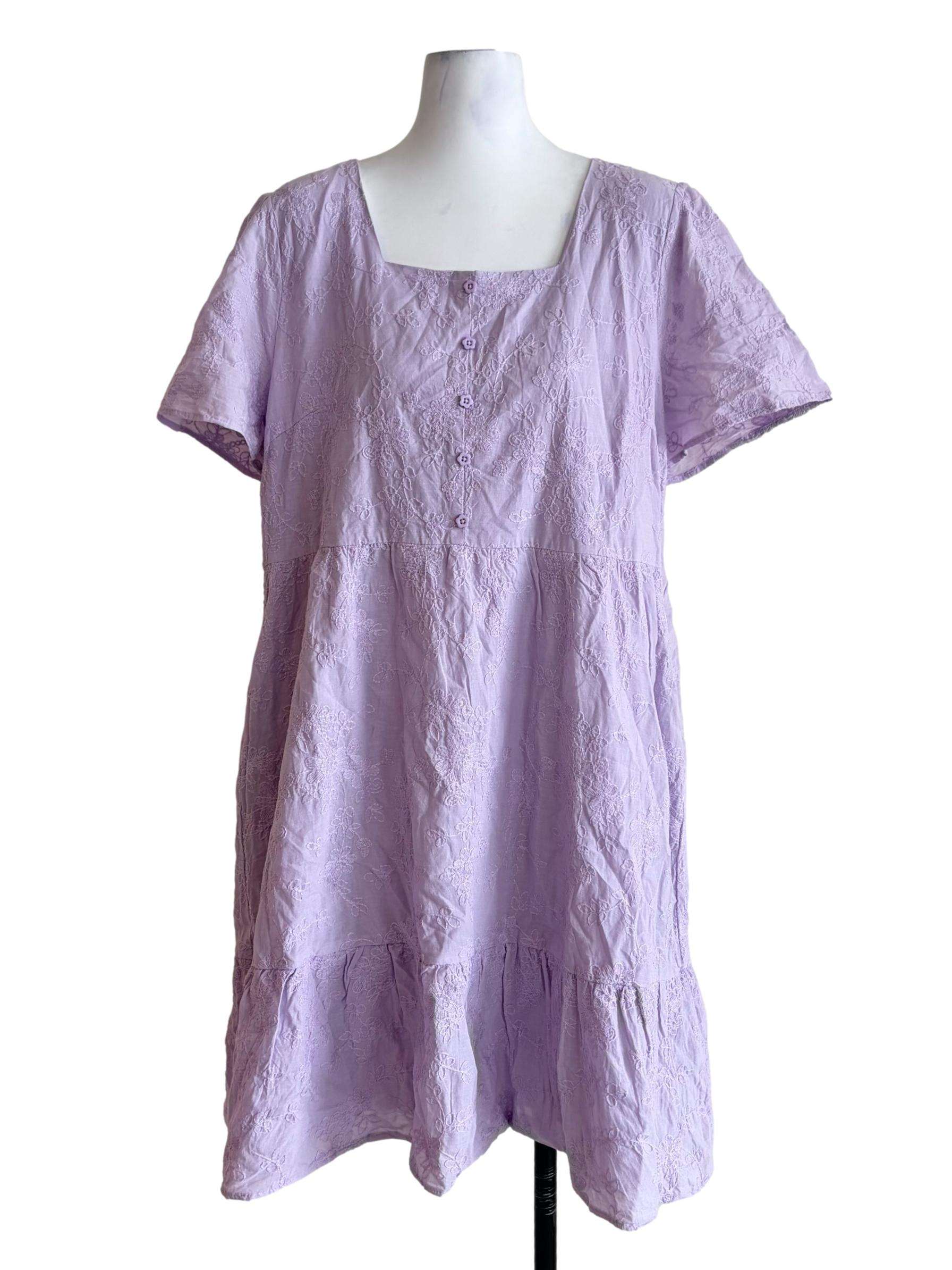 Periwinkle Purple Floral Embroidery Empire Dress