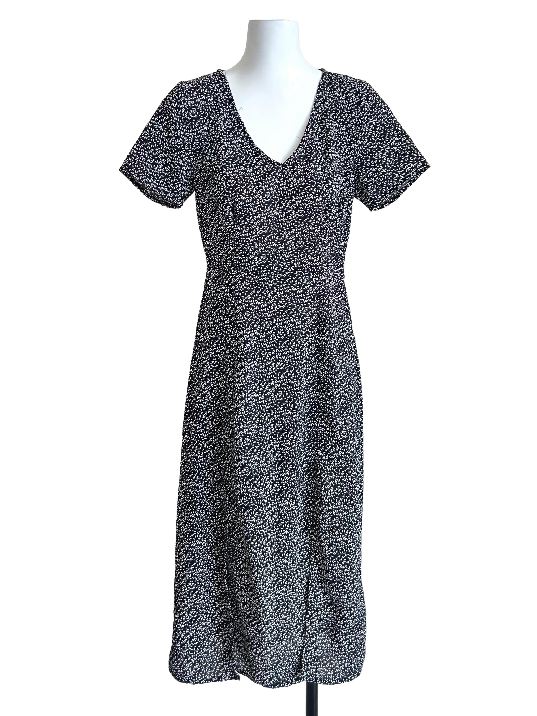 Black White Floral Midi Dress