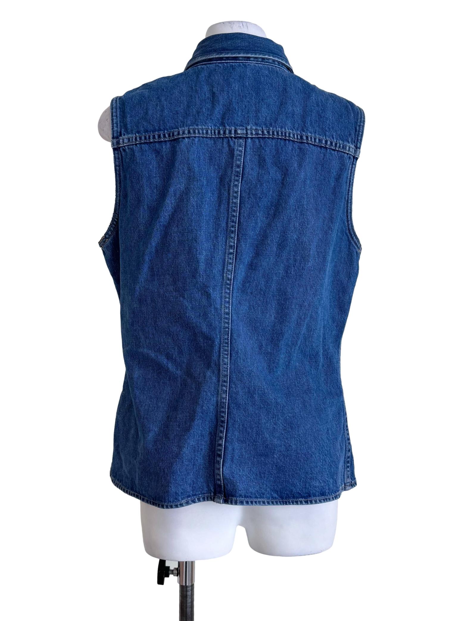 Blue Denim Sleeveless Button Vest