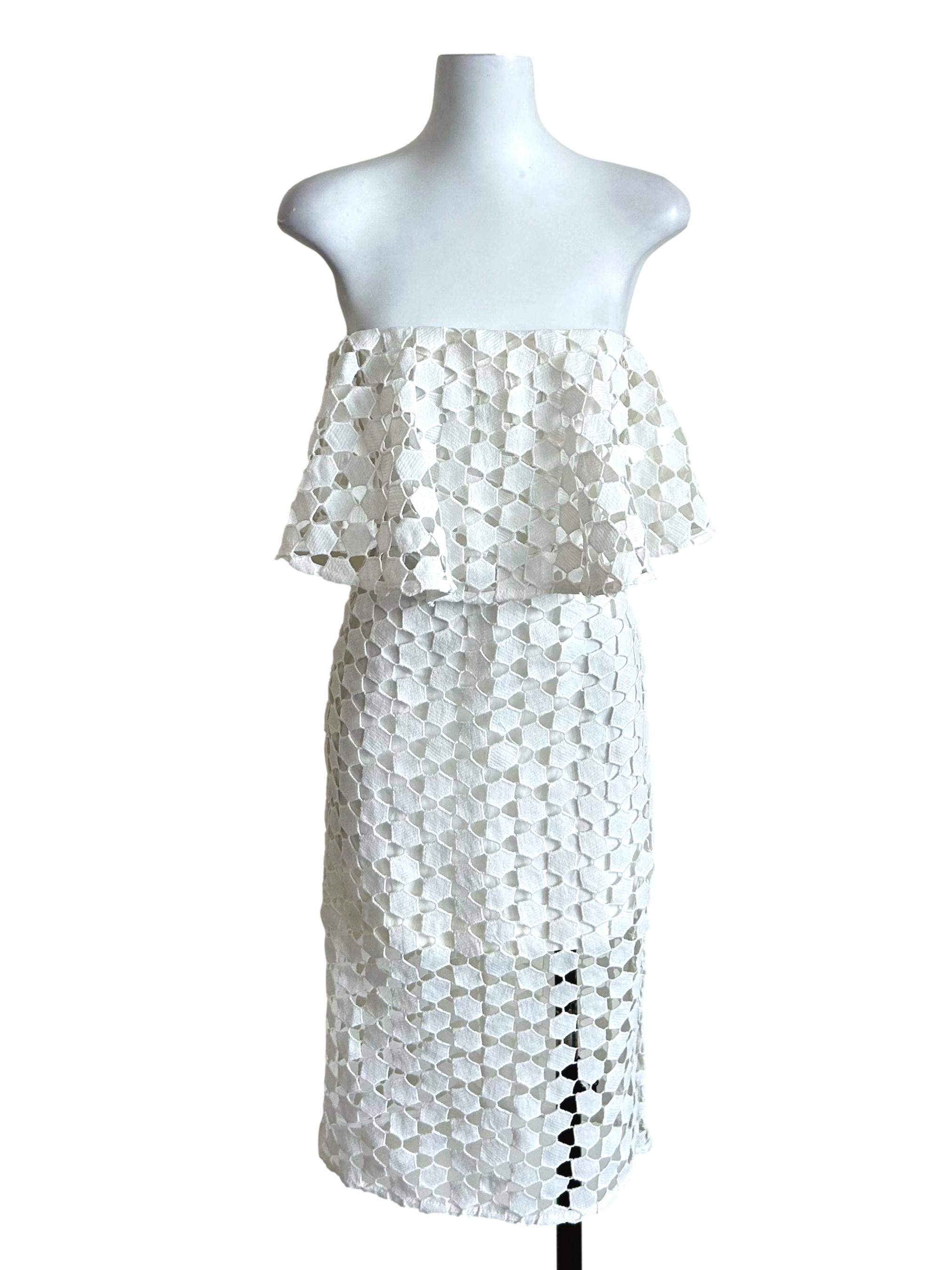 White Lace Strapless Mini Dress
