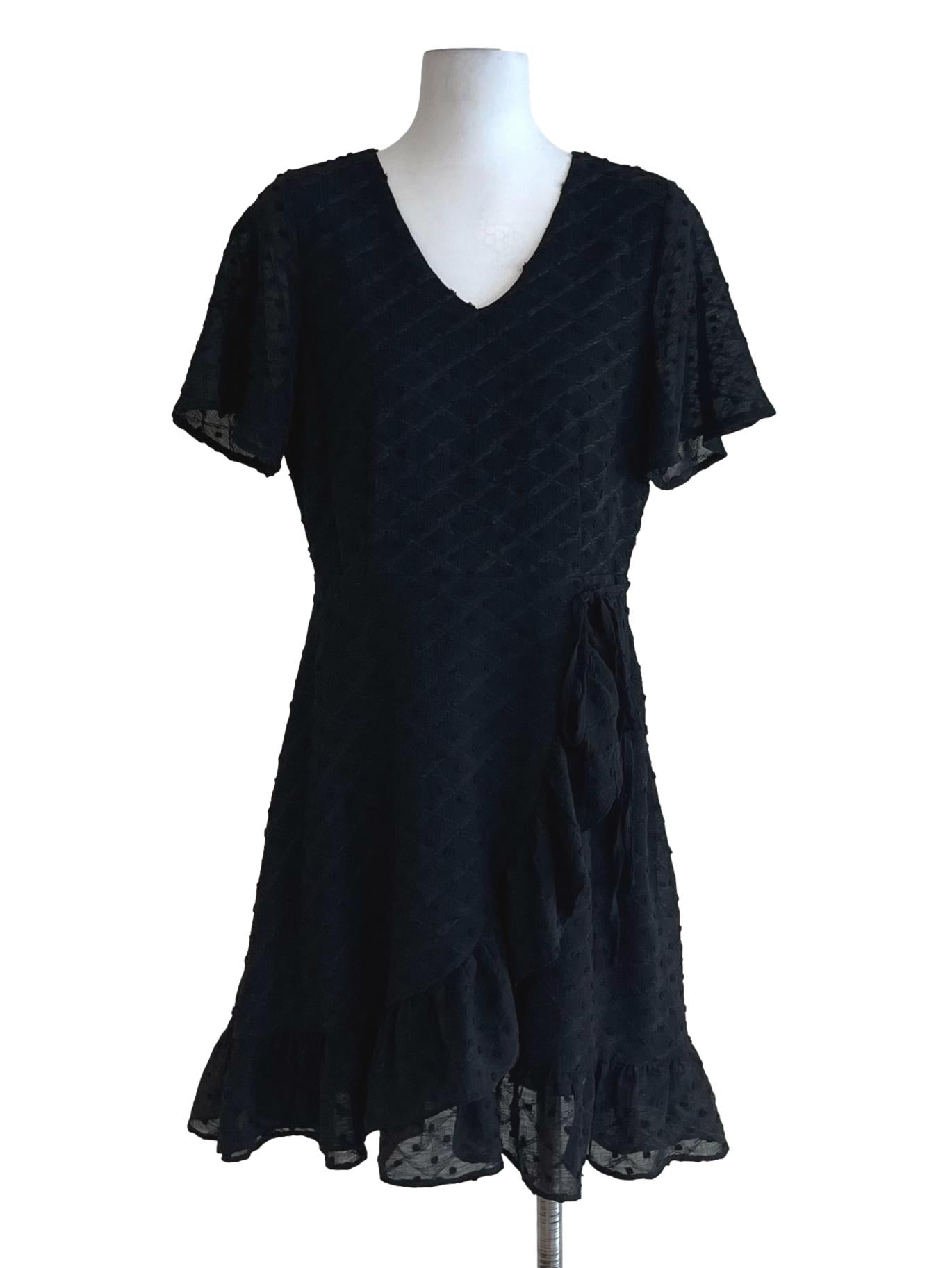 Black Dotted Ruffle Empire Dress