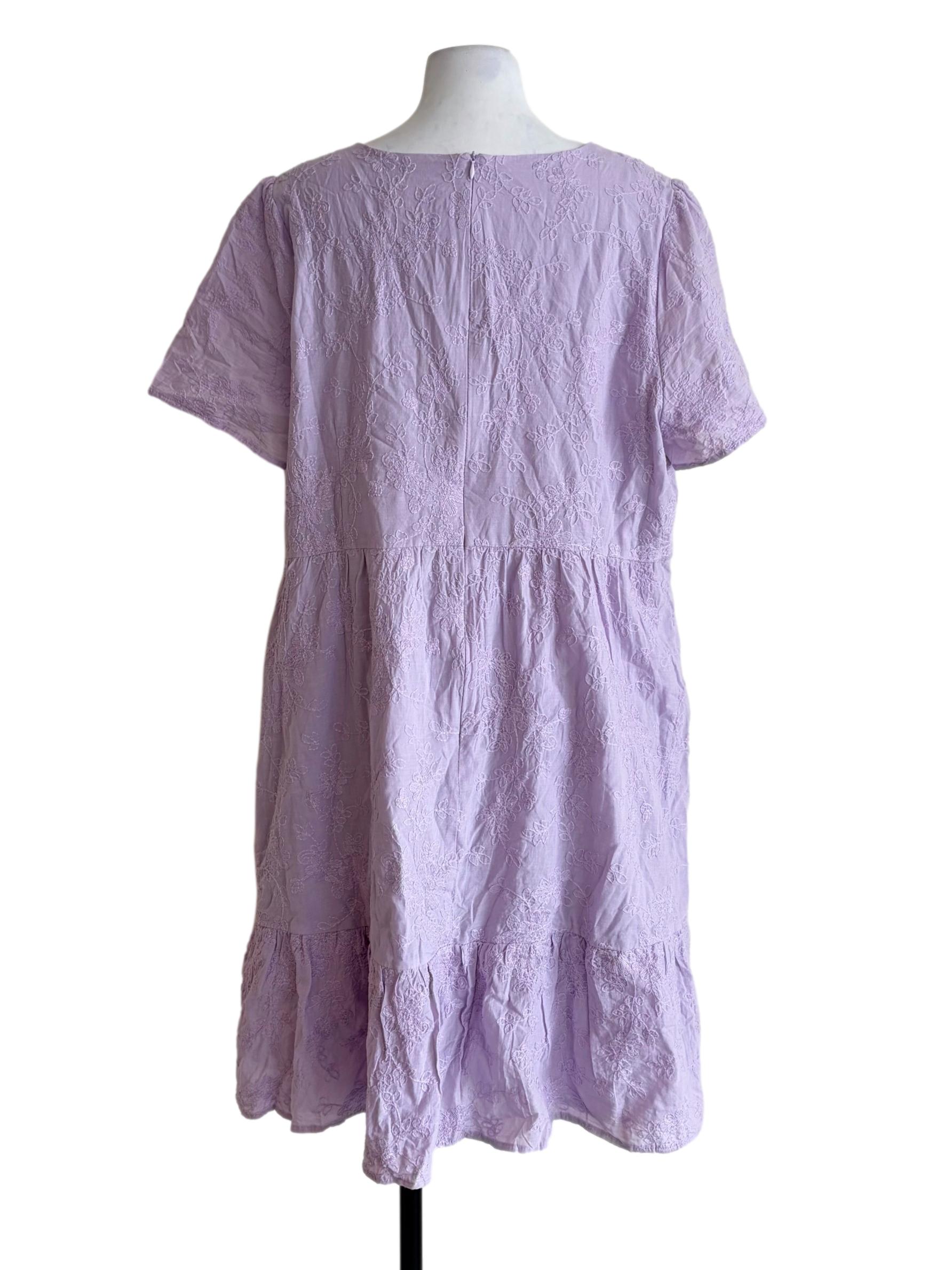 Periwinkle Purple Floral Embroidery Empire Dress