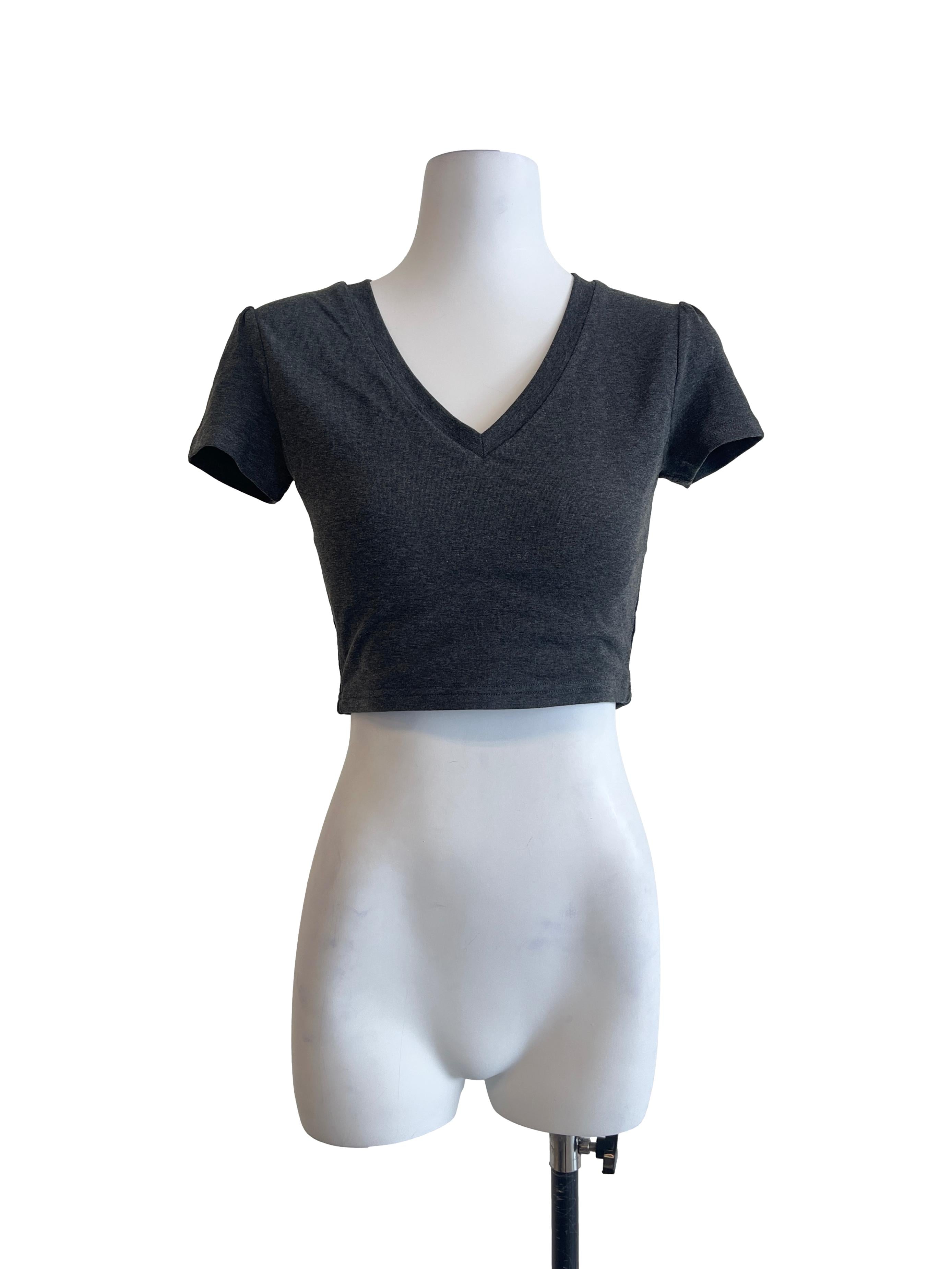 Charcoal Grey V-Neck Short Sleeve Top