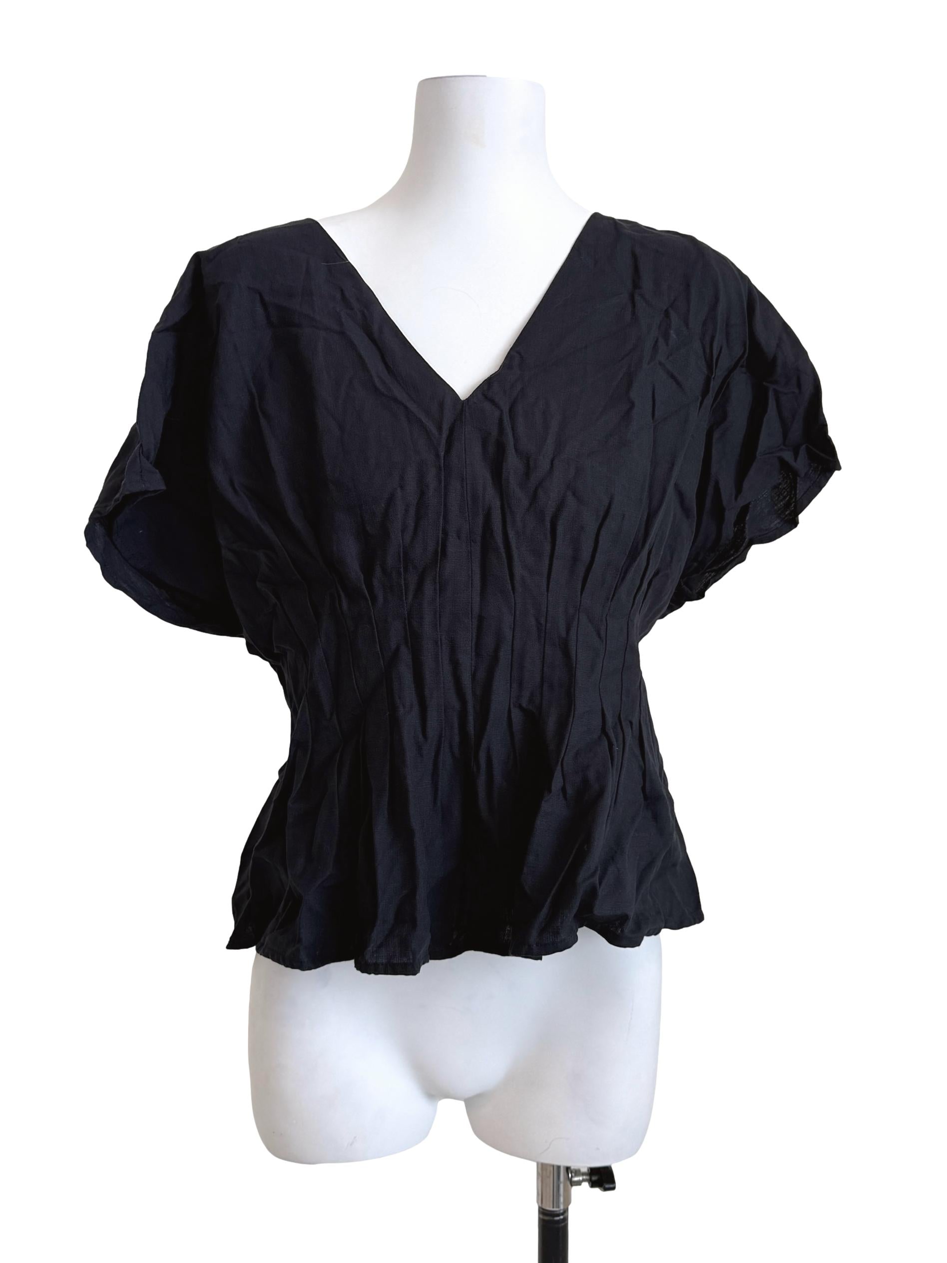 Navy Blue Pleated Waist Top