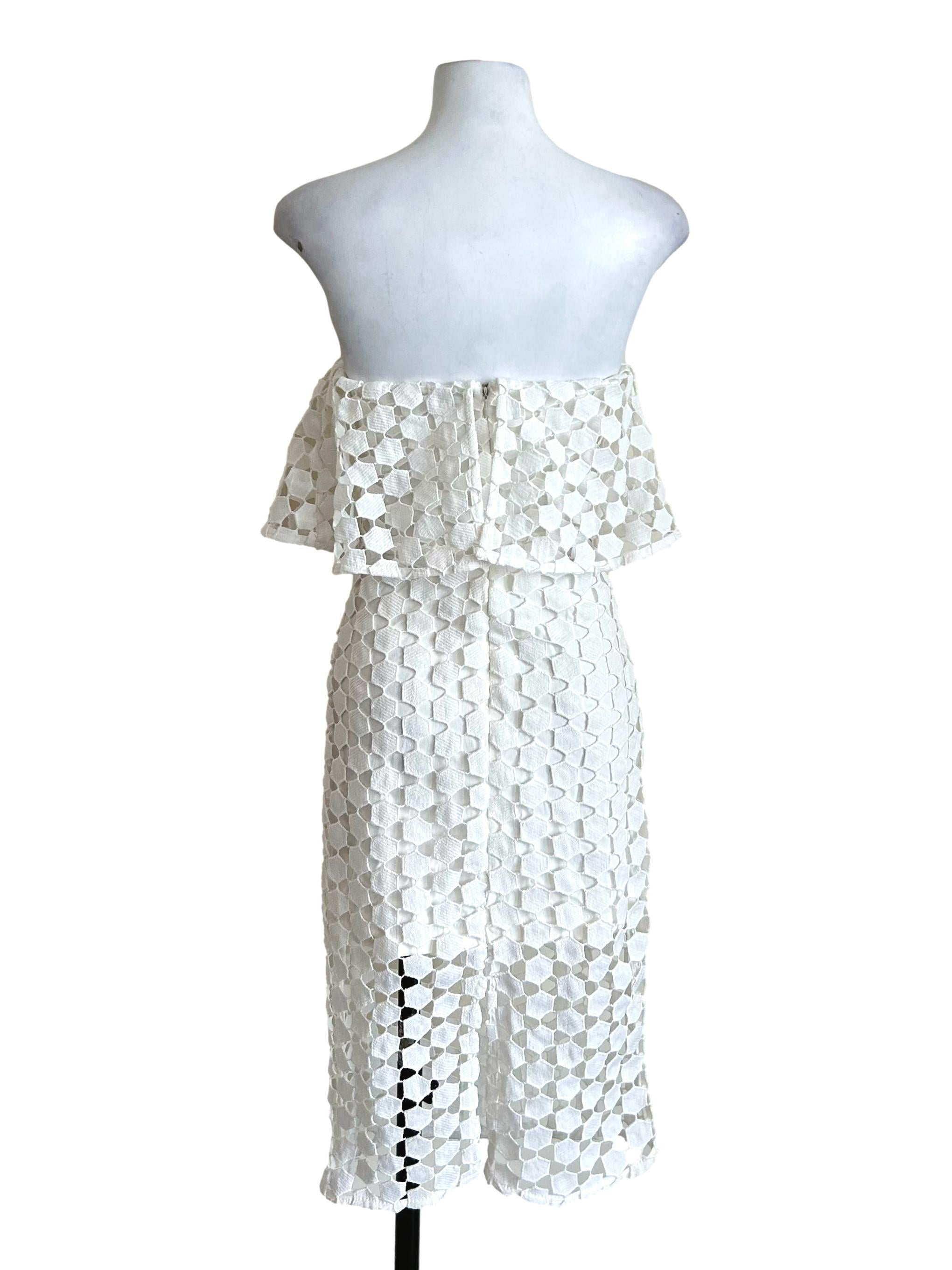 White Lace Strapless Mini Dress