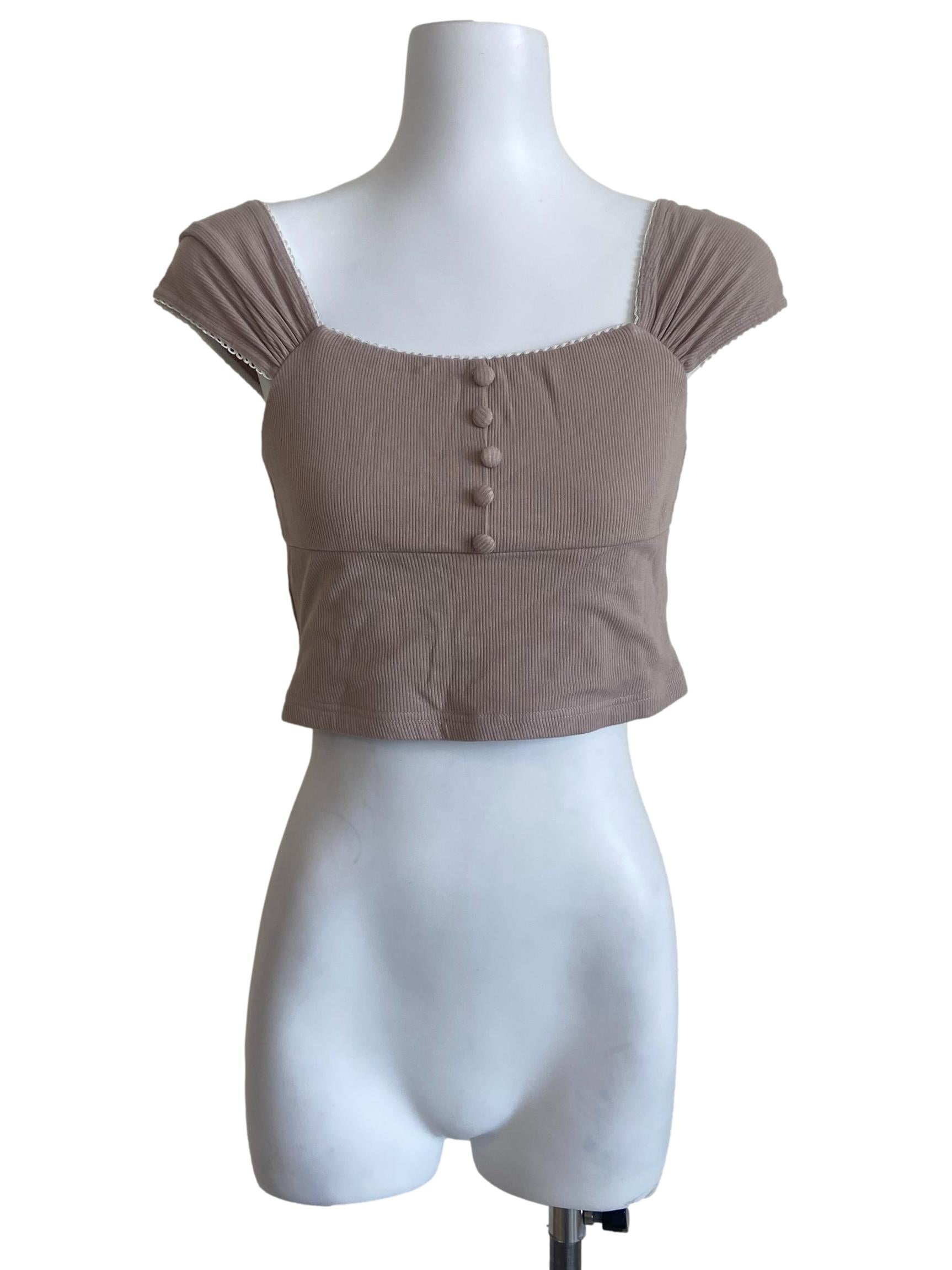 Brown Beige Square Neck Crop Top