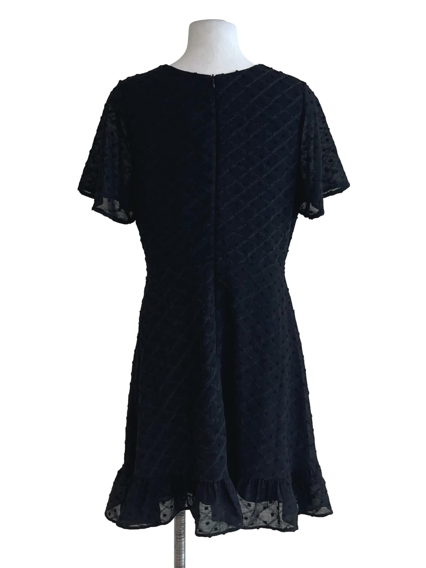 Black Dotted Ruffle Empire Dress