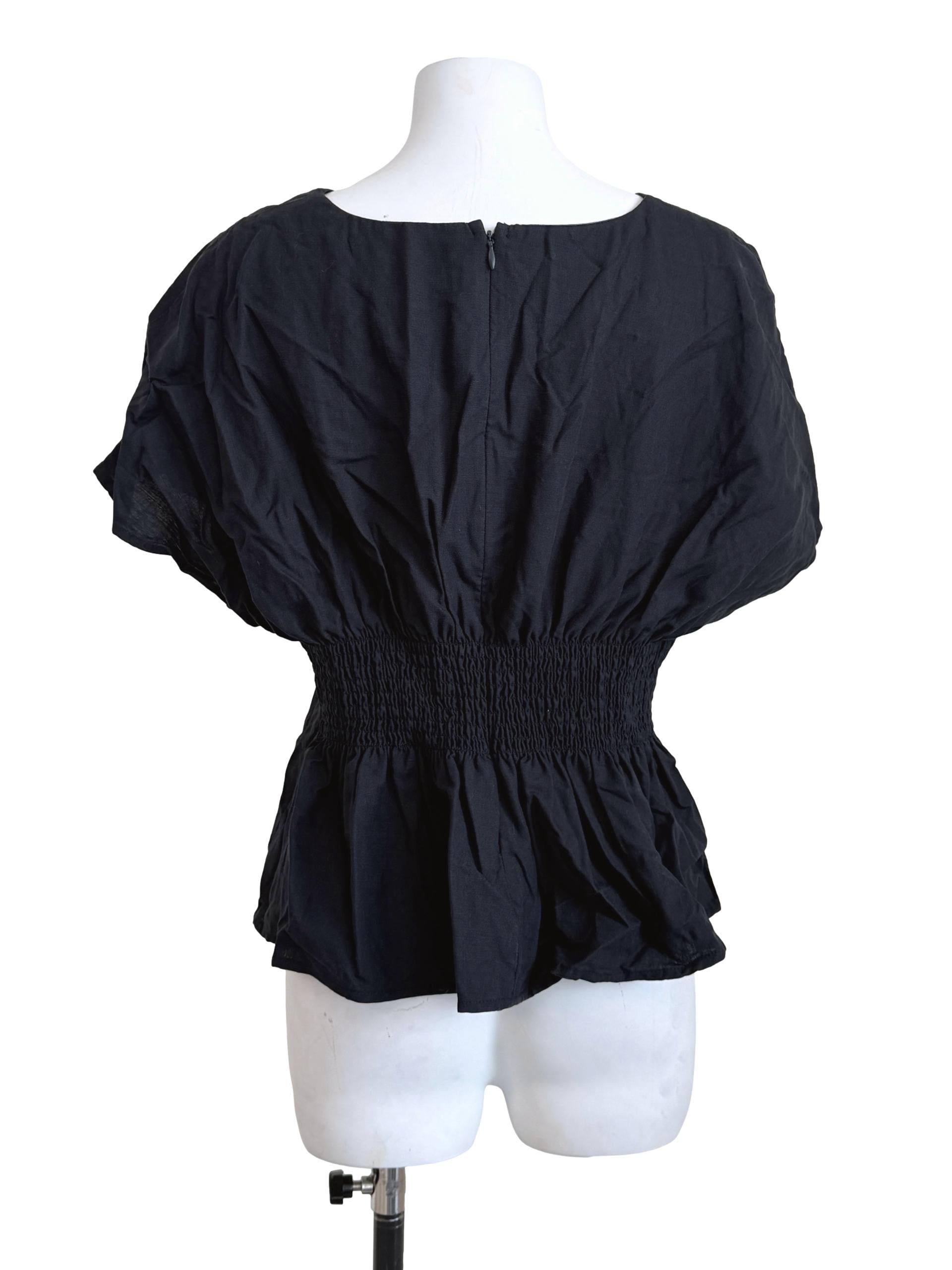 Navy Blue Pleated Waist Top