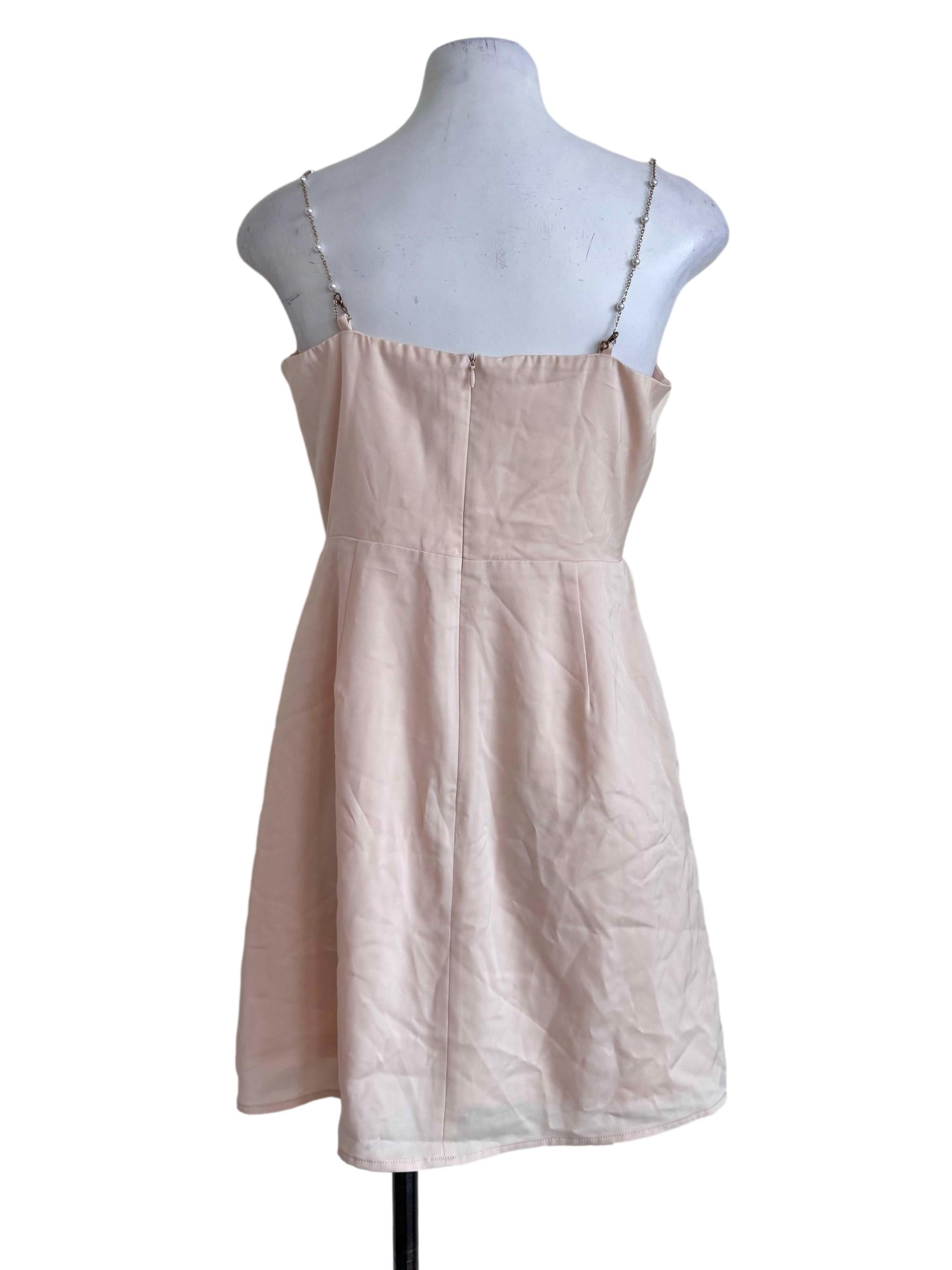 Ivory Peach Cowl-Neck Spaghetti-Strap Mini Dress