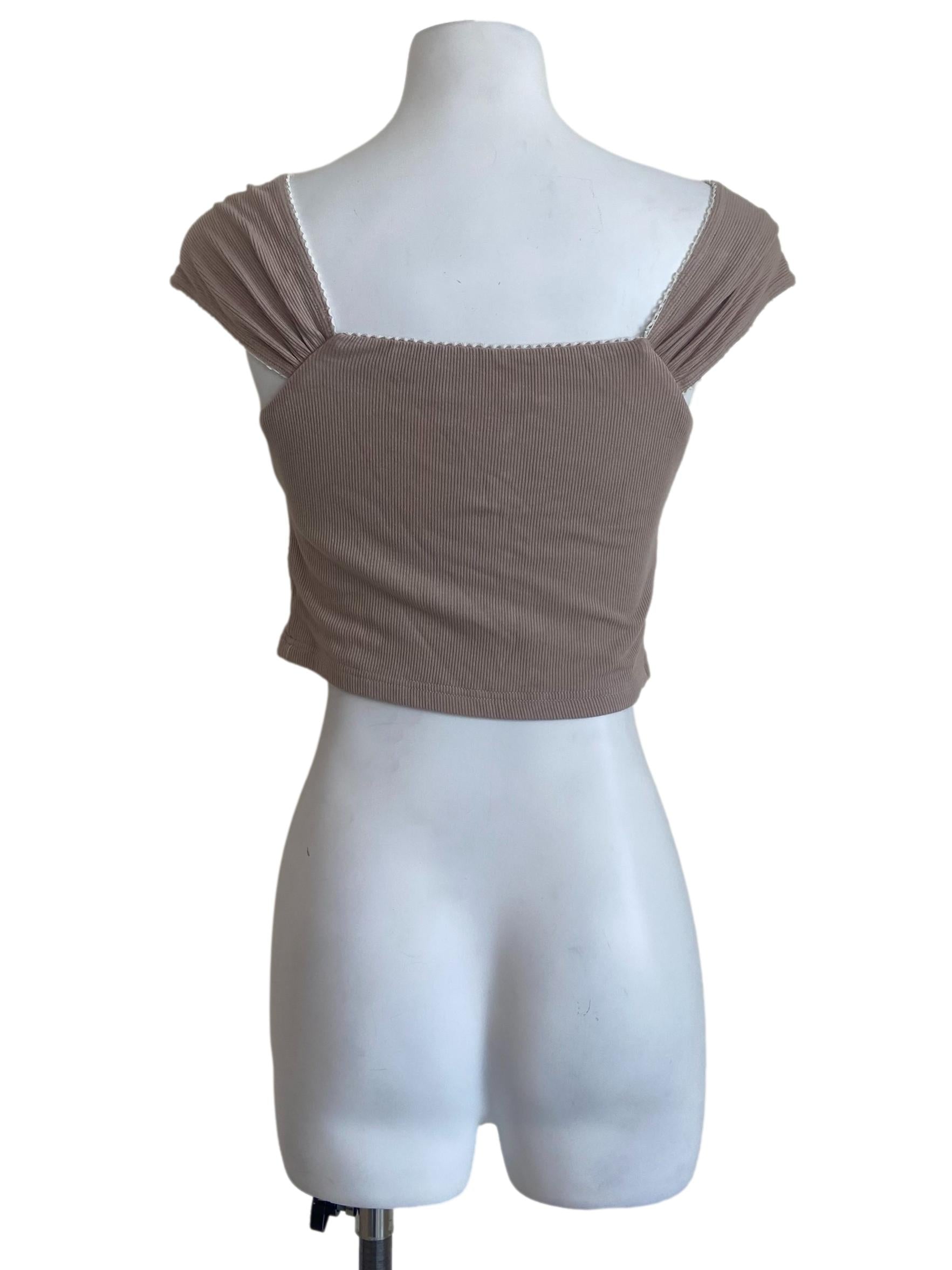 Brown Beige Square Neck Crop Top