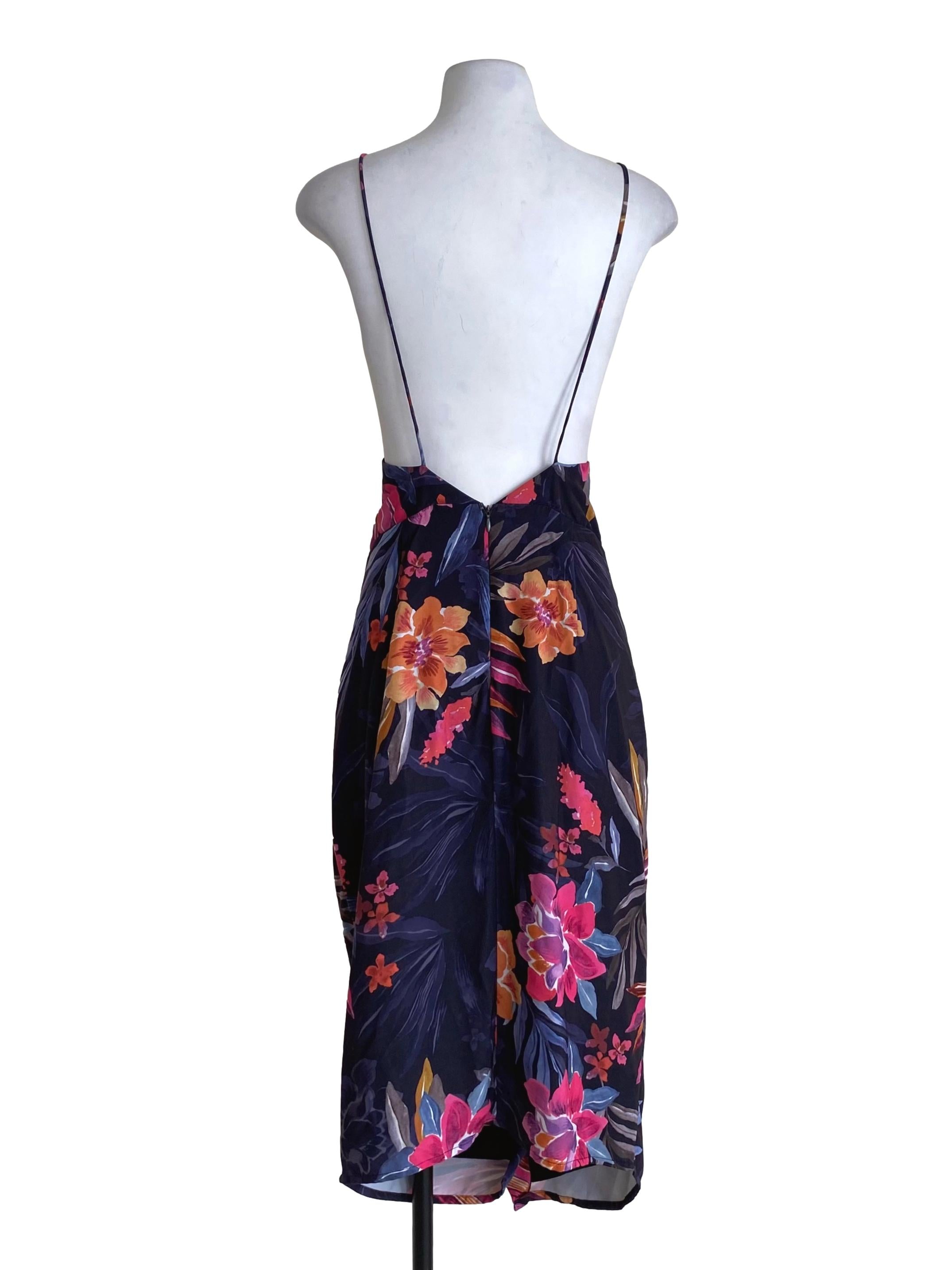 Grease Black Multicolor Floral Pattern Pleat Dress