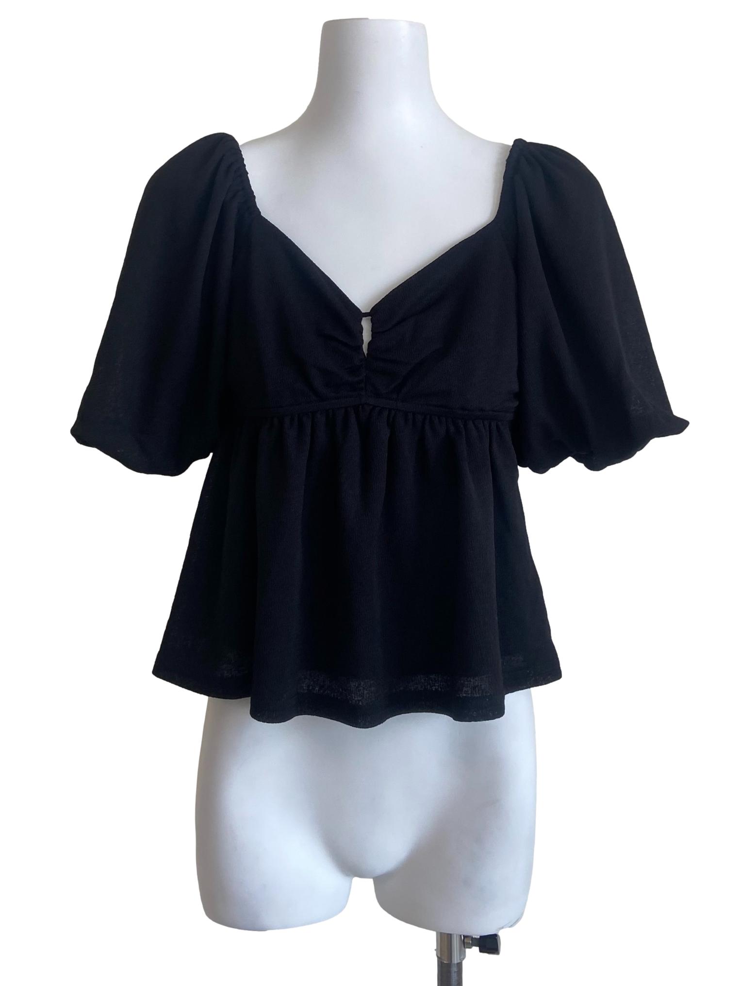 Black Flare Sleeve Babydoll Top