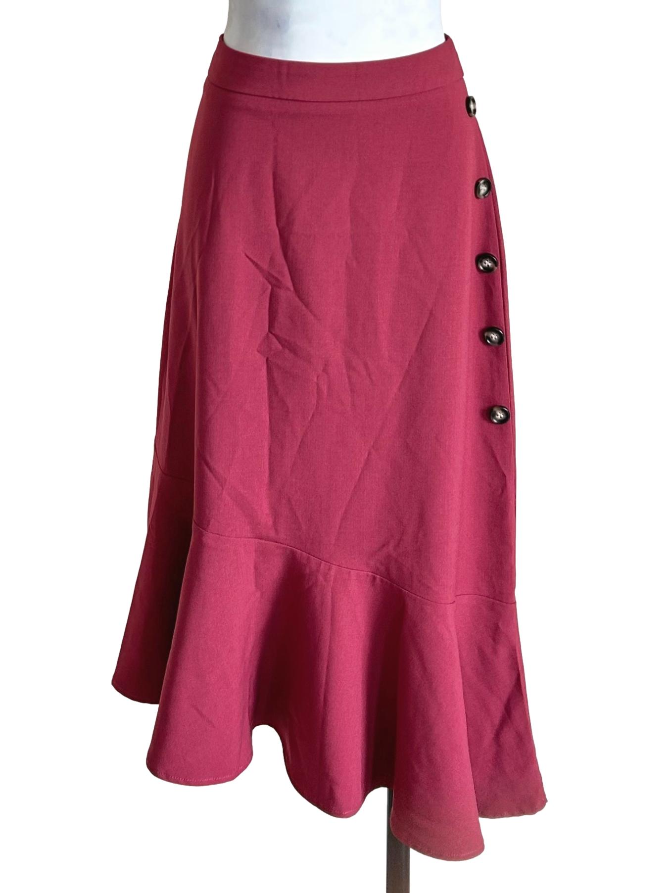 Magenta Pink Button Ruffle Skirt