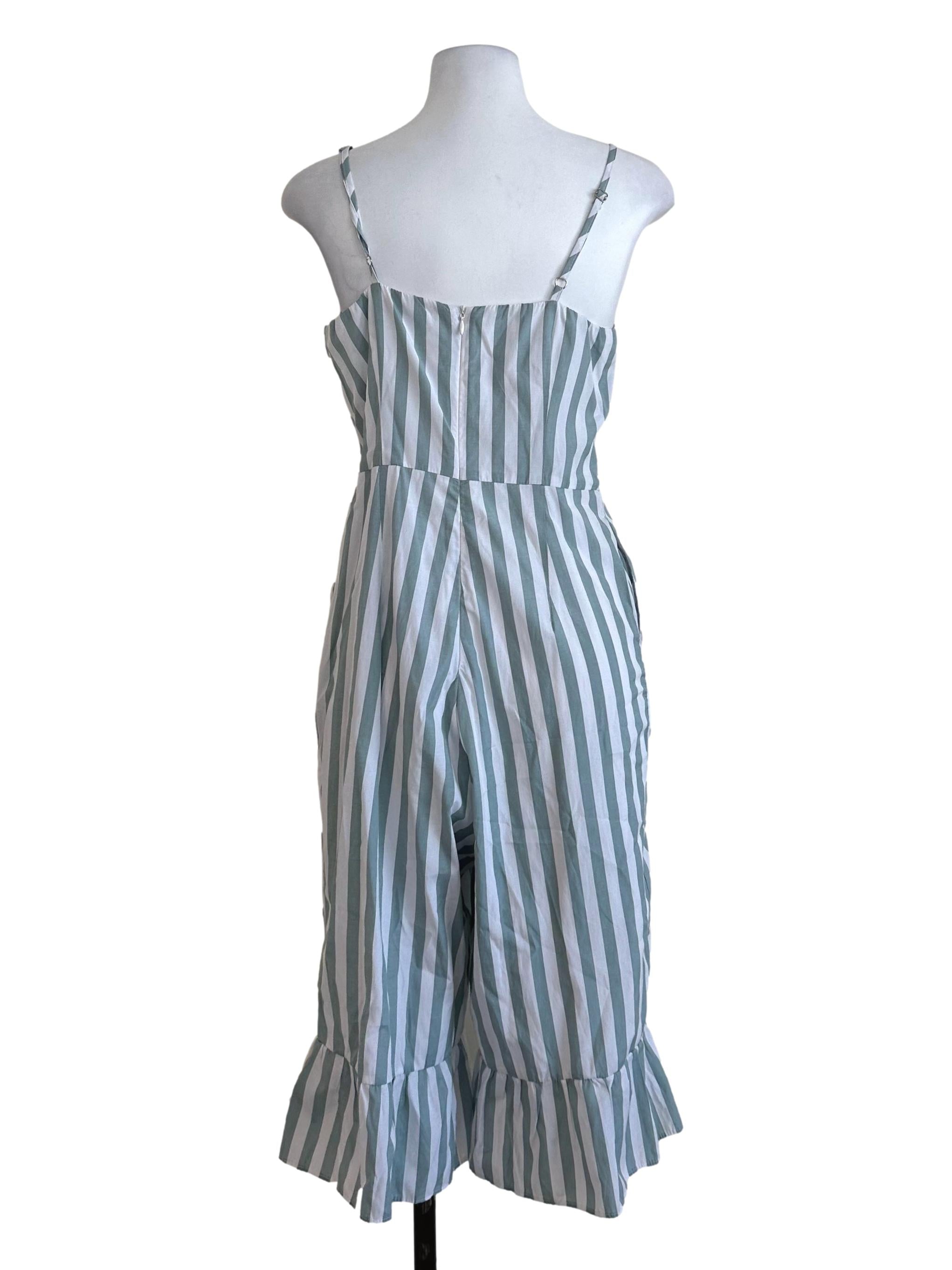 Sage Green Stripe Button Jumpsuit