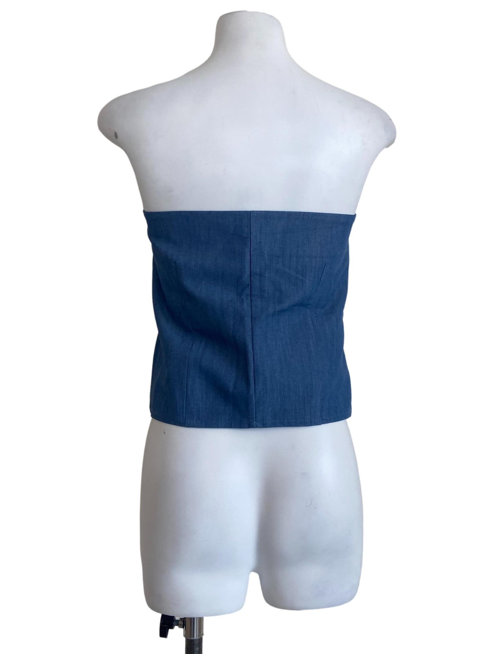 Blue Strapless Button Down Top