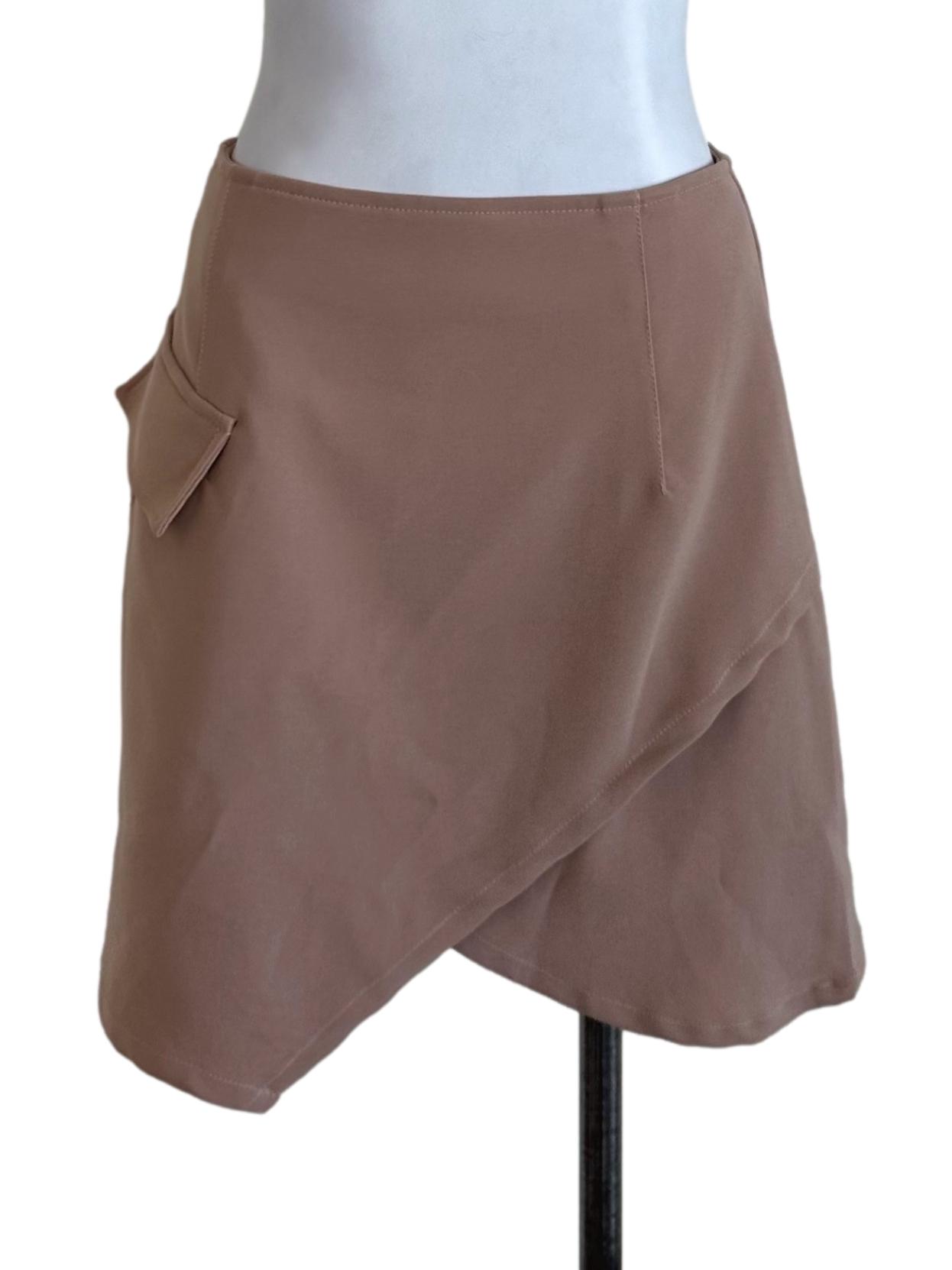 Khaki Brown Plain Asymmetric Skirt