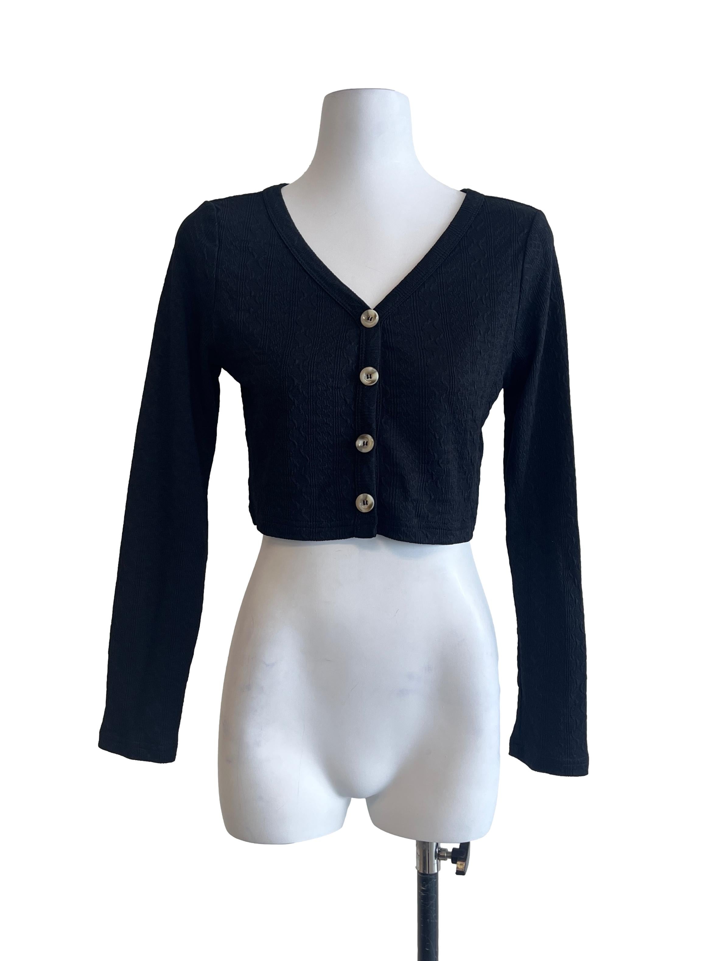 Jet Black V-Neck Cropped Blouse