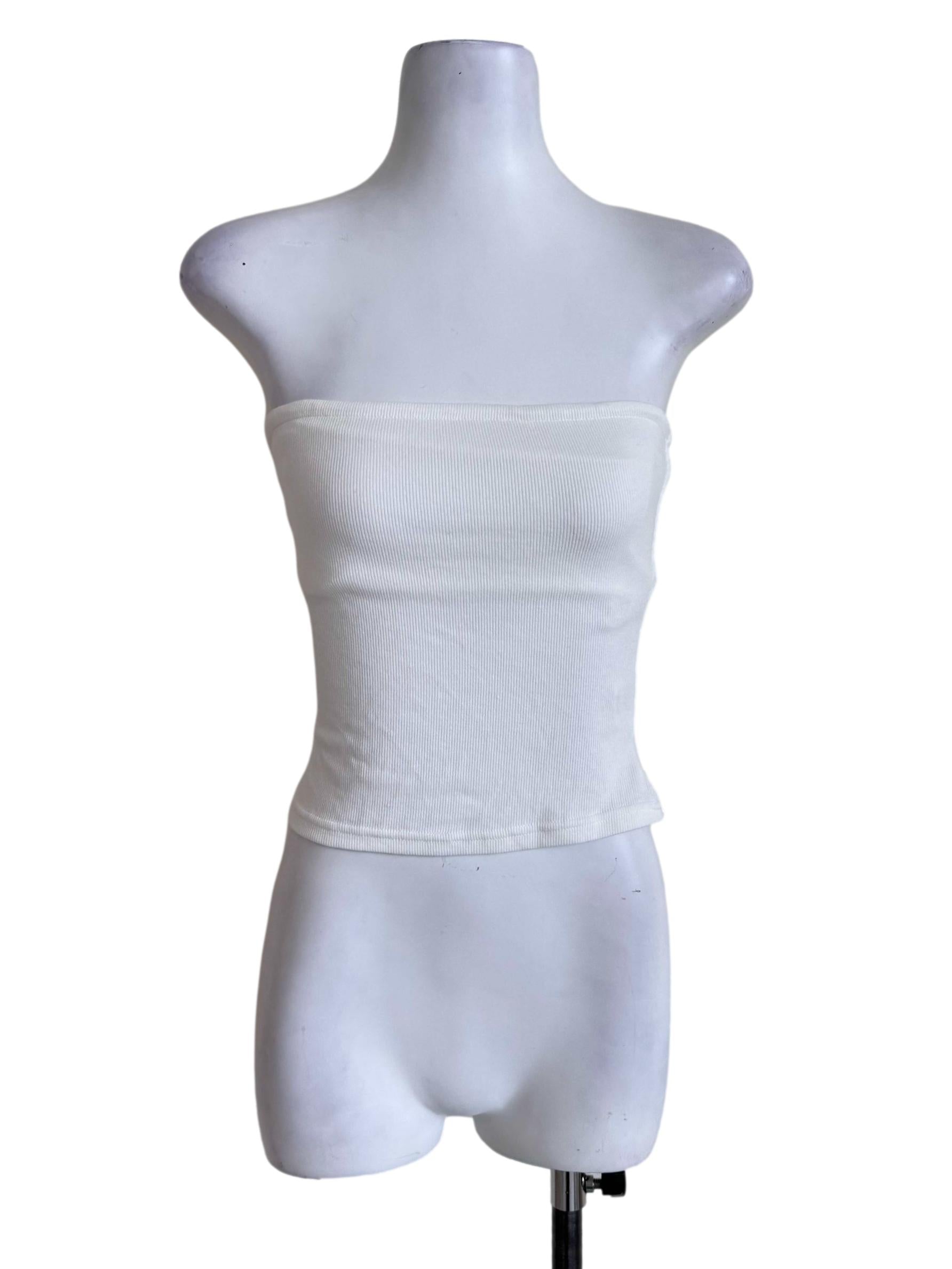 White Ribbed Tube Crop Top