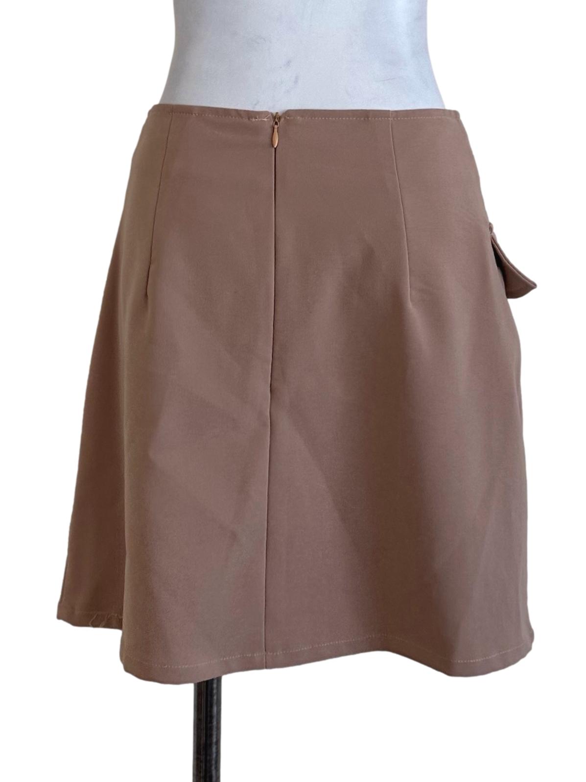 Khaki Brown Plain Asymmetric Skirt
