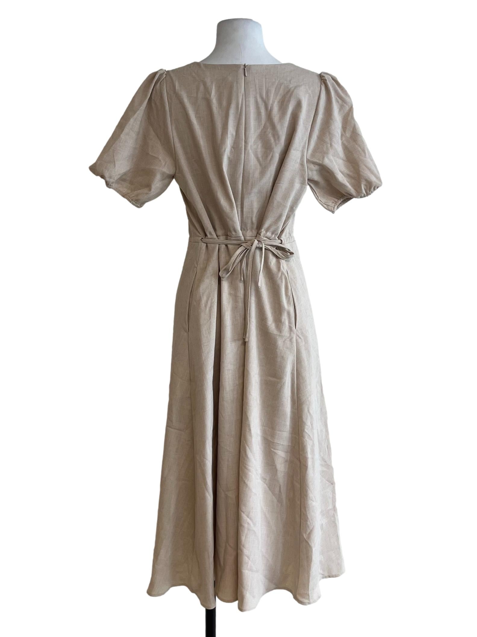 Bone Beige Jewel Neckline Empire Dress