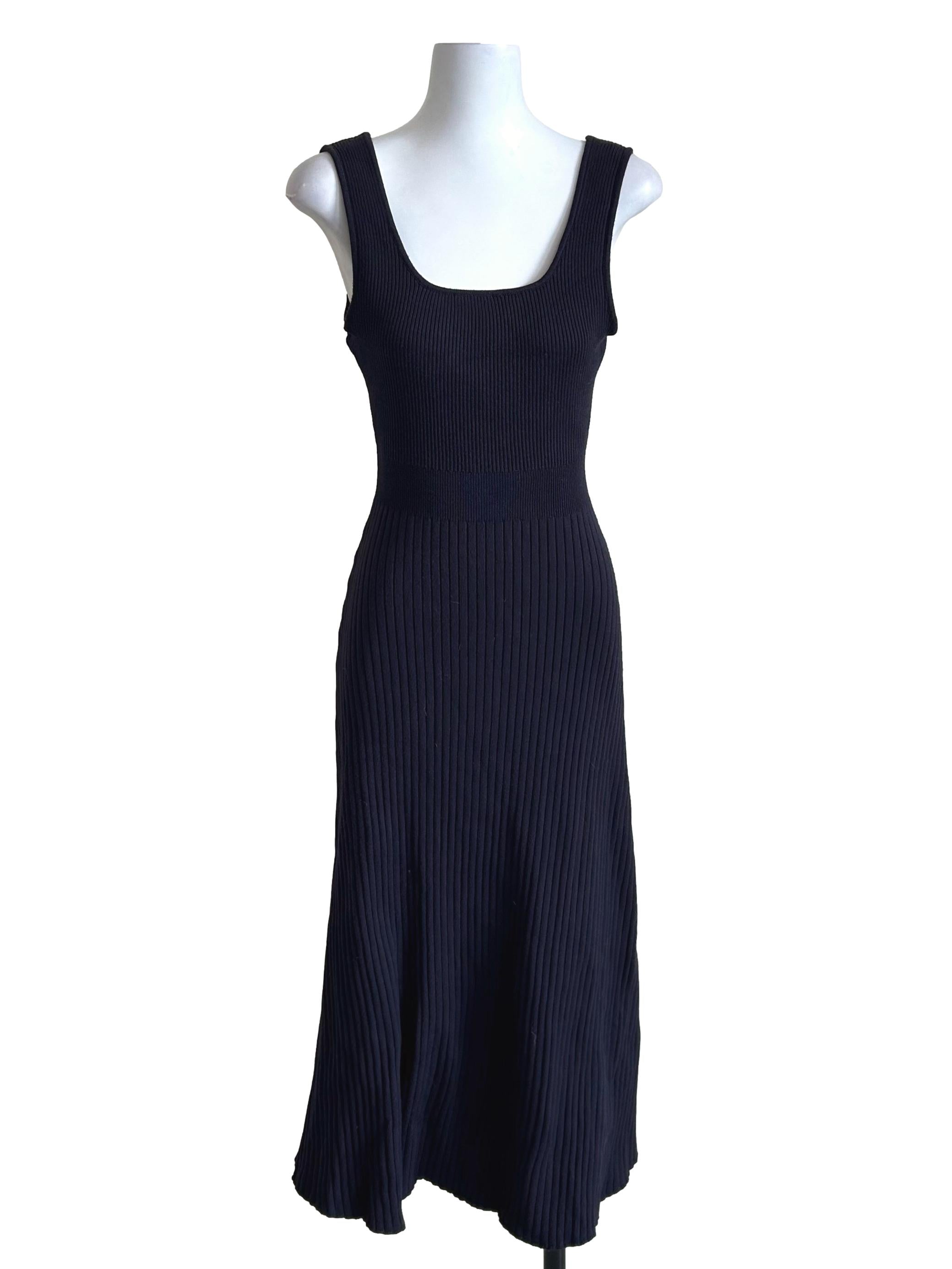 Navy Blue Ribbed Scoop Neck Dress