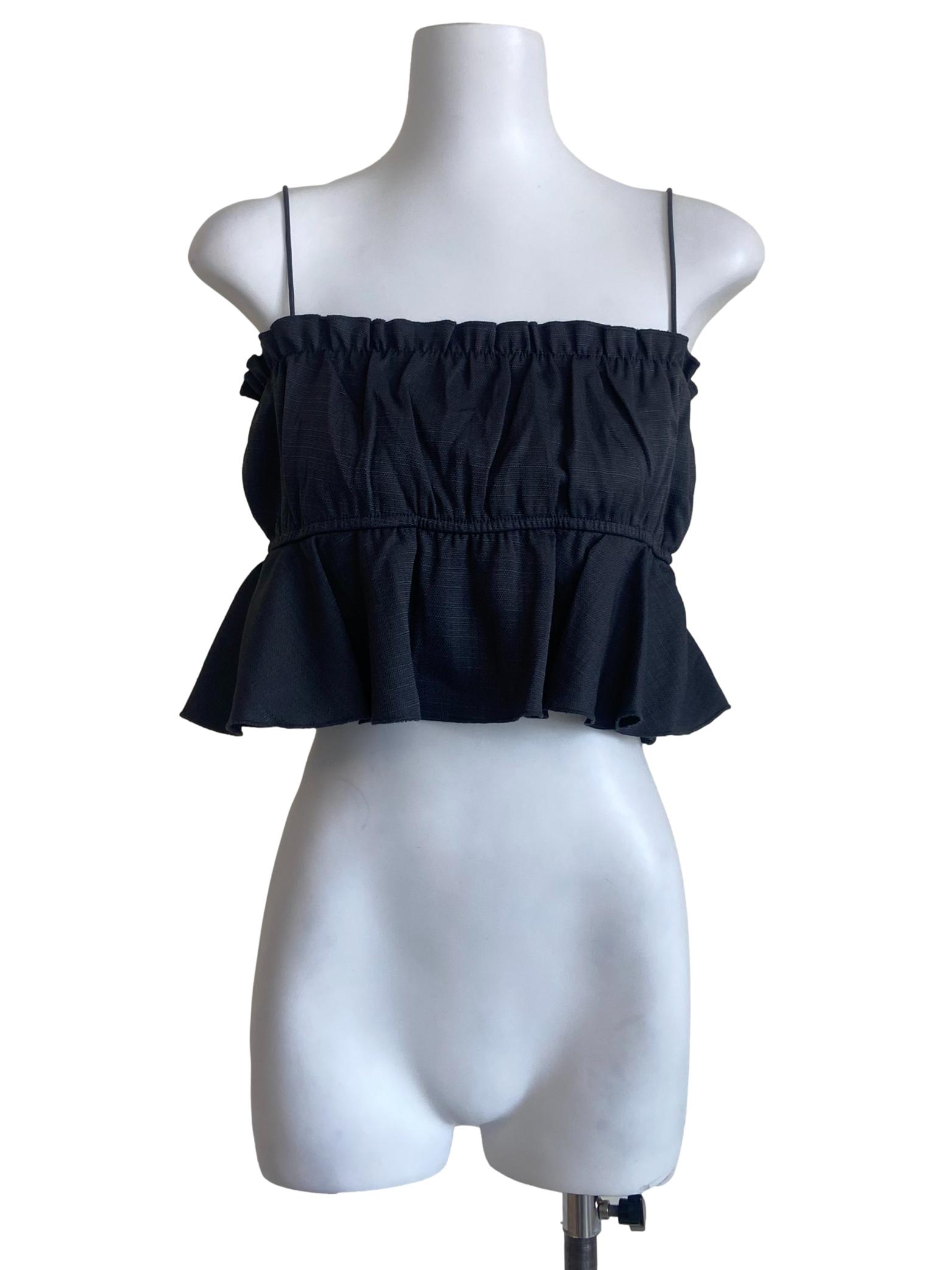 Lead Grey Shirred Crop Top