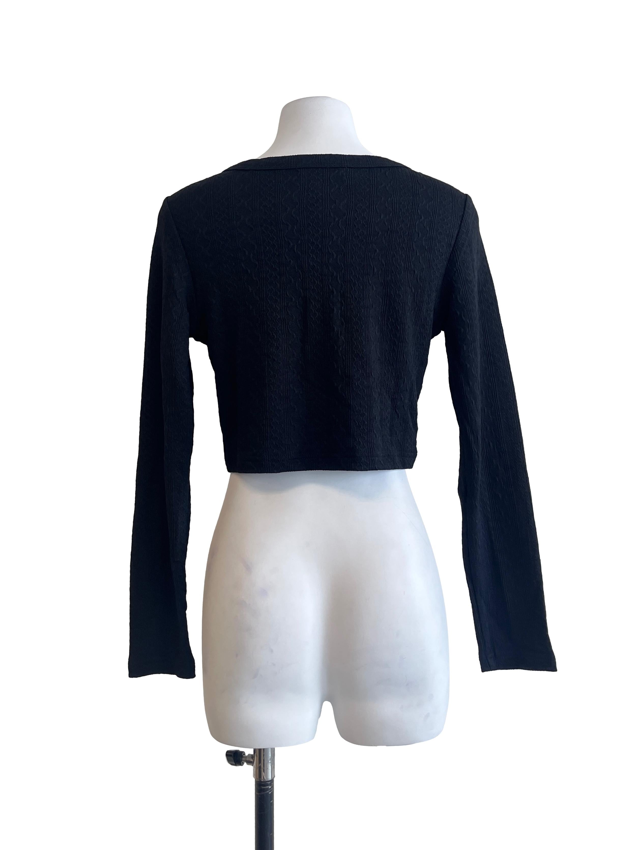 Jet Black V-Neck Cropped Blouse