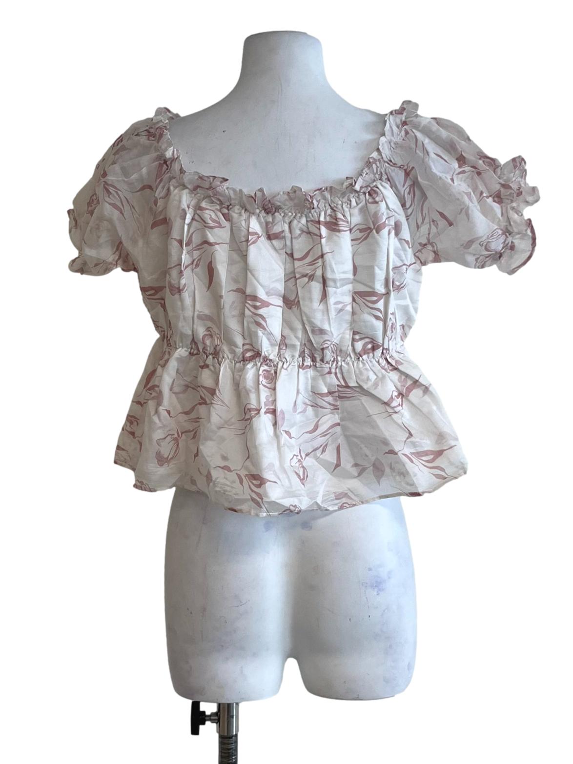 White Abstract Cropped Top