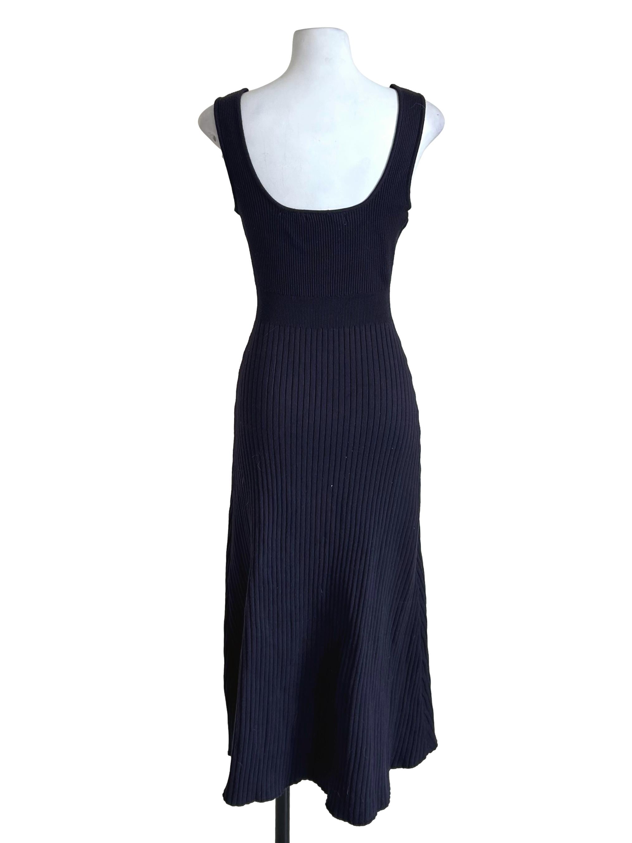 Navy Blue Ribbed Scoop Neck Dress
