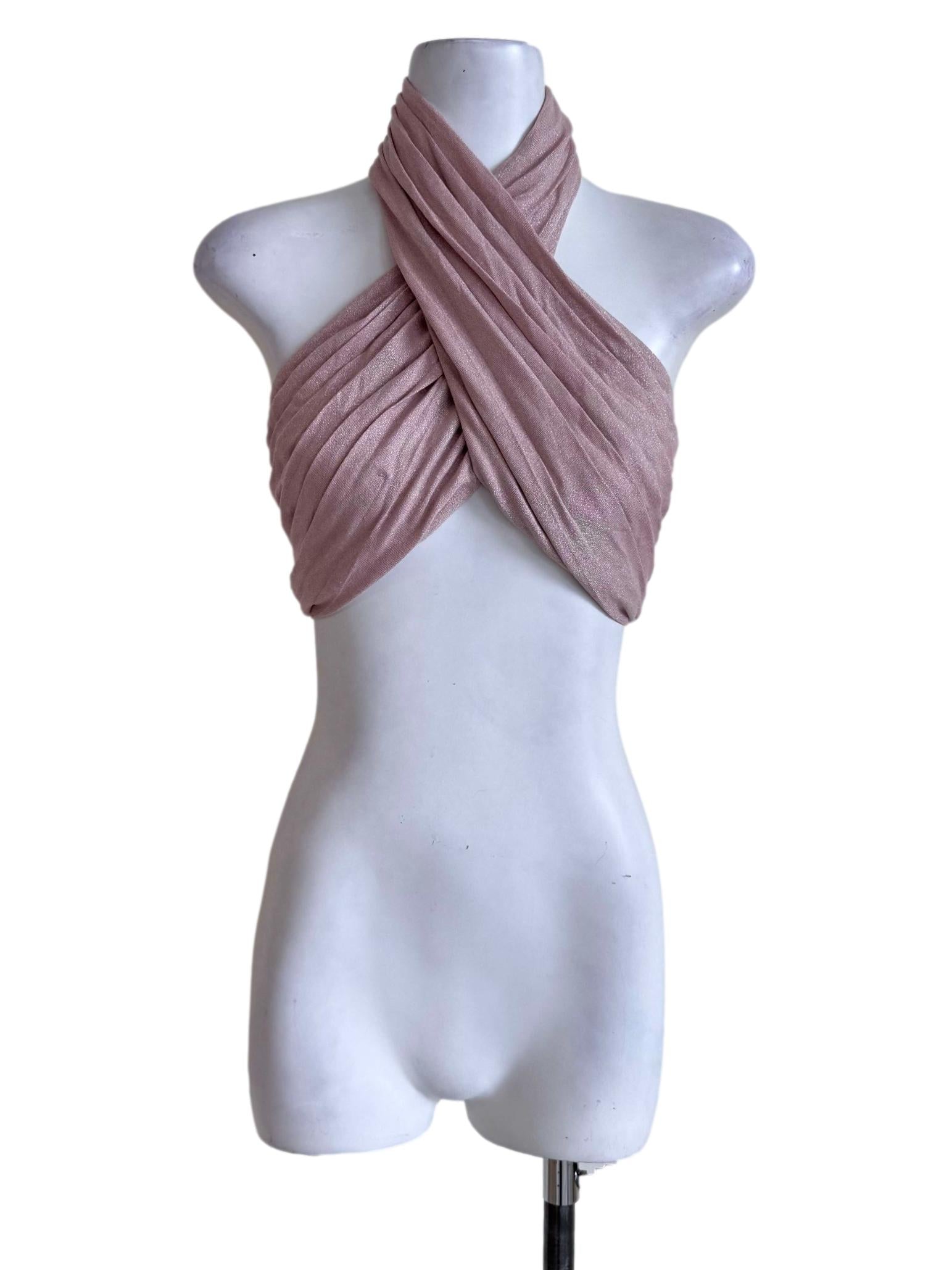 Blush Pink Cross-Halter Ruched Crop Top