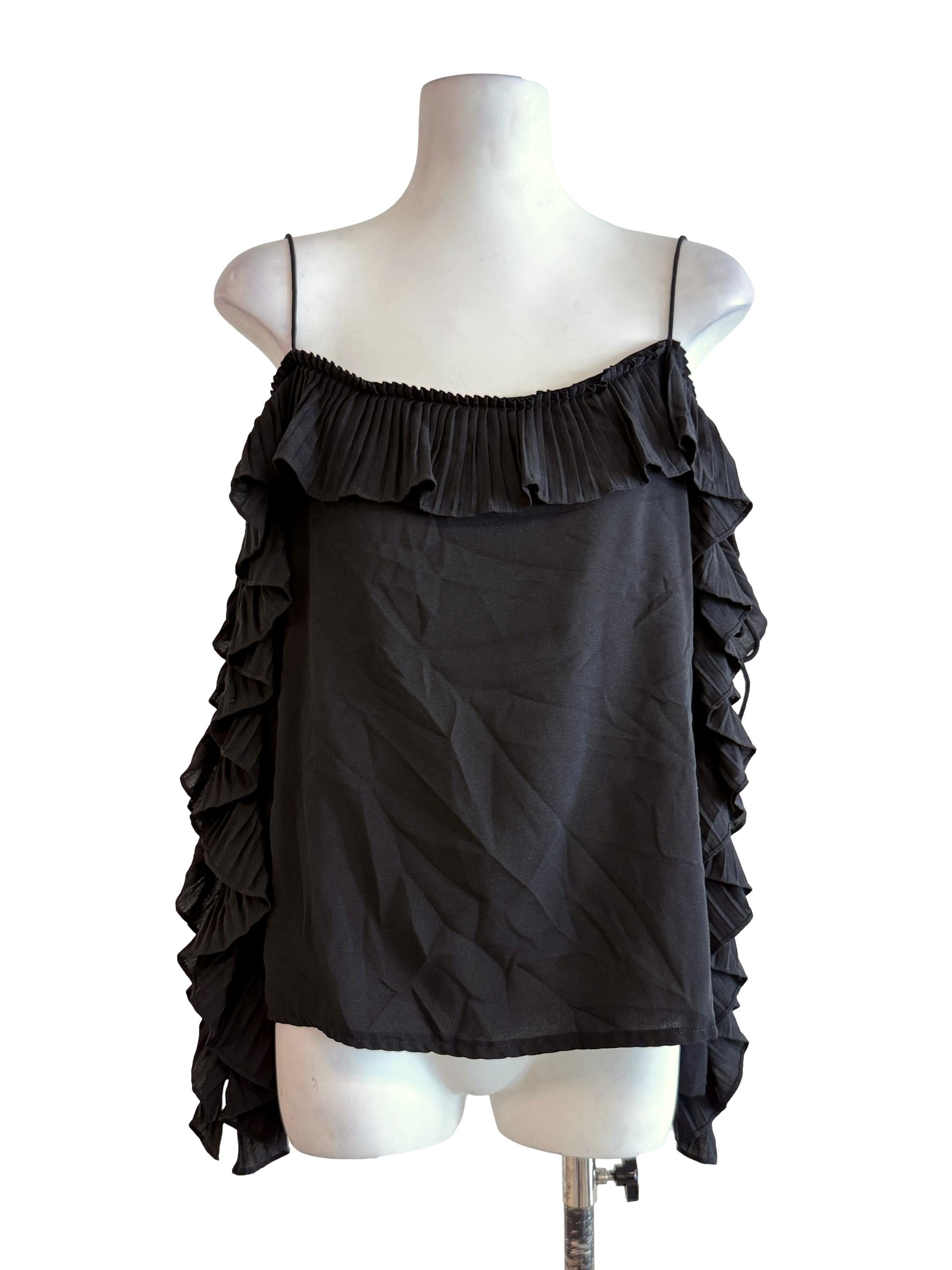 Black Plain Ruffle Top