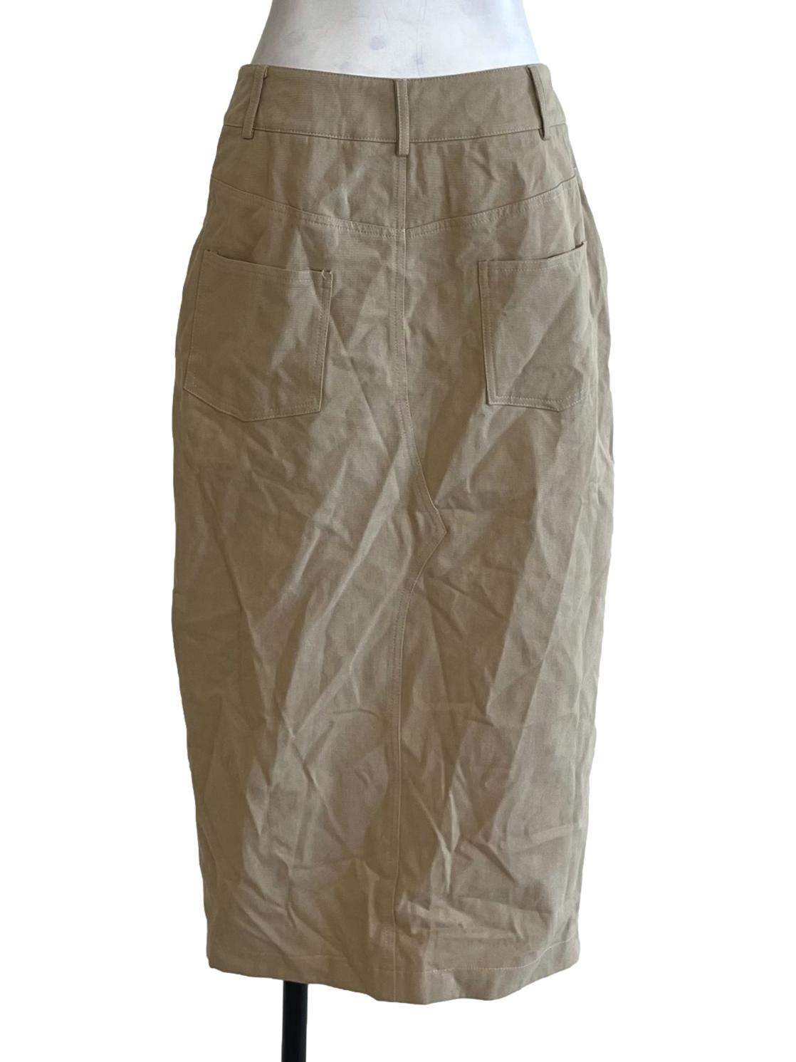 Beige Plain Pencil Skirt