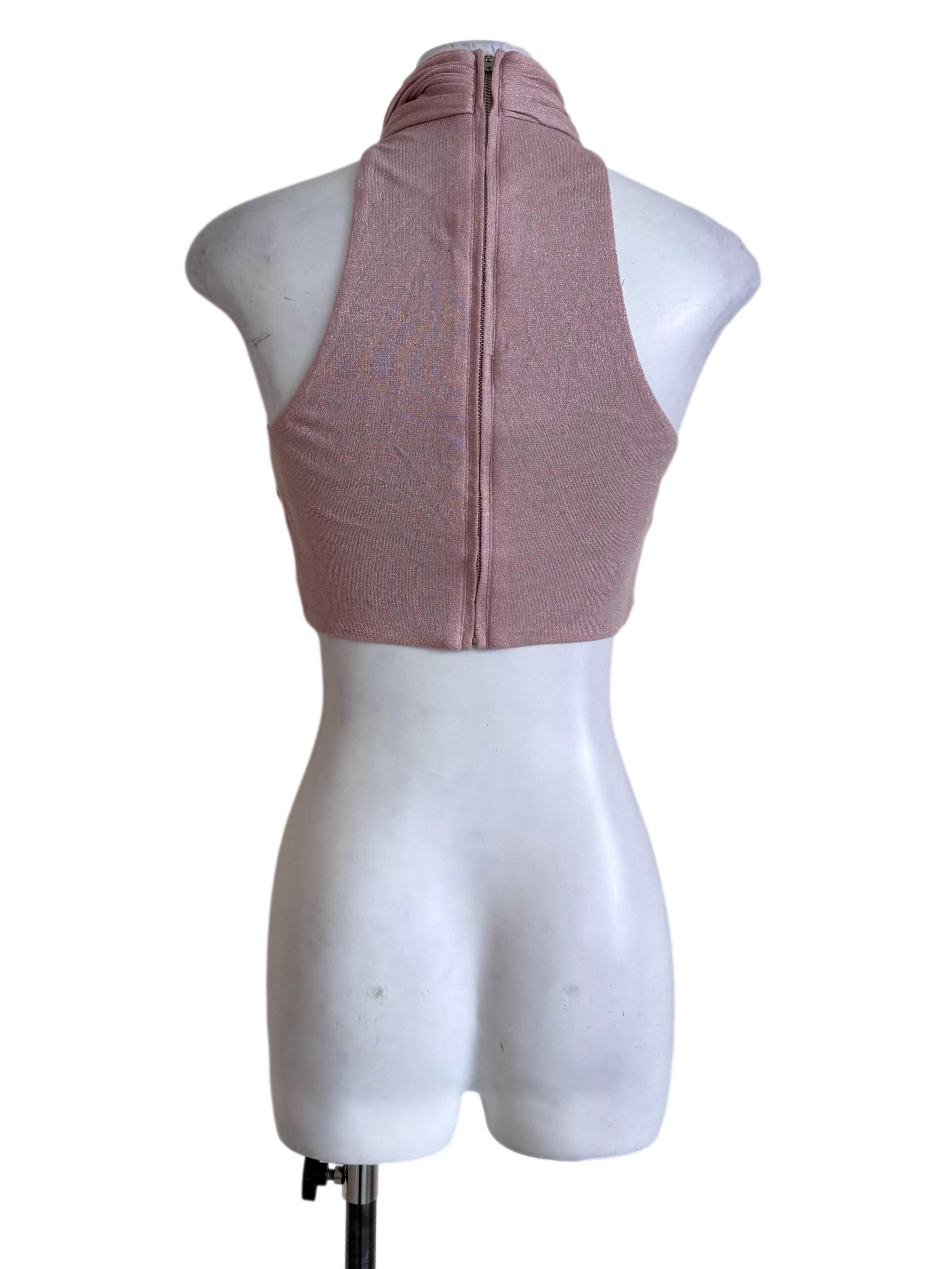 Blush Pink Cross-Halter Ruched Crop Top