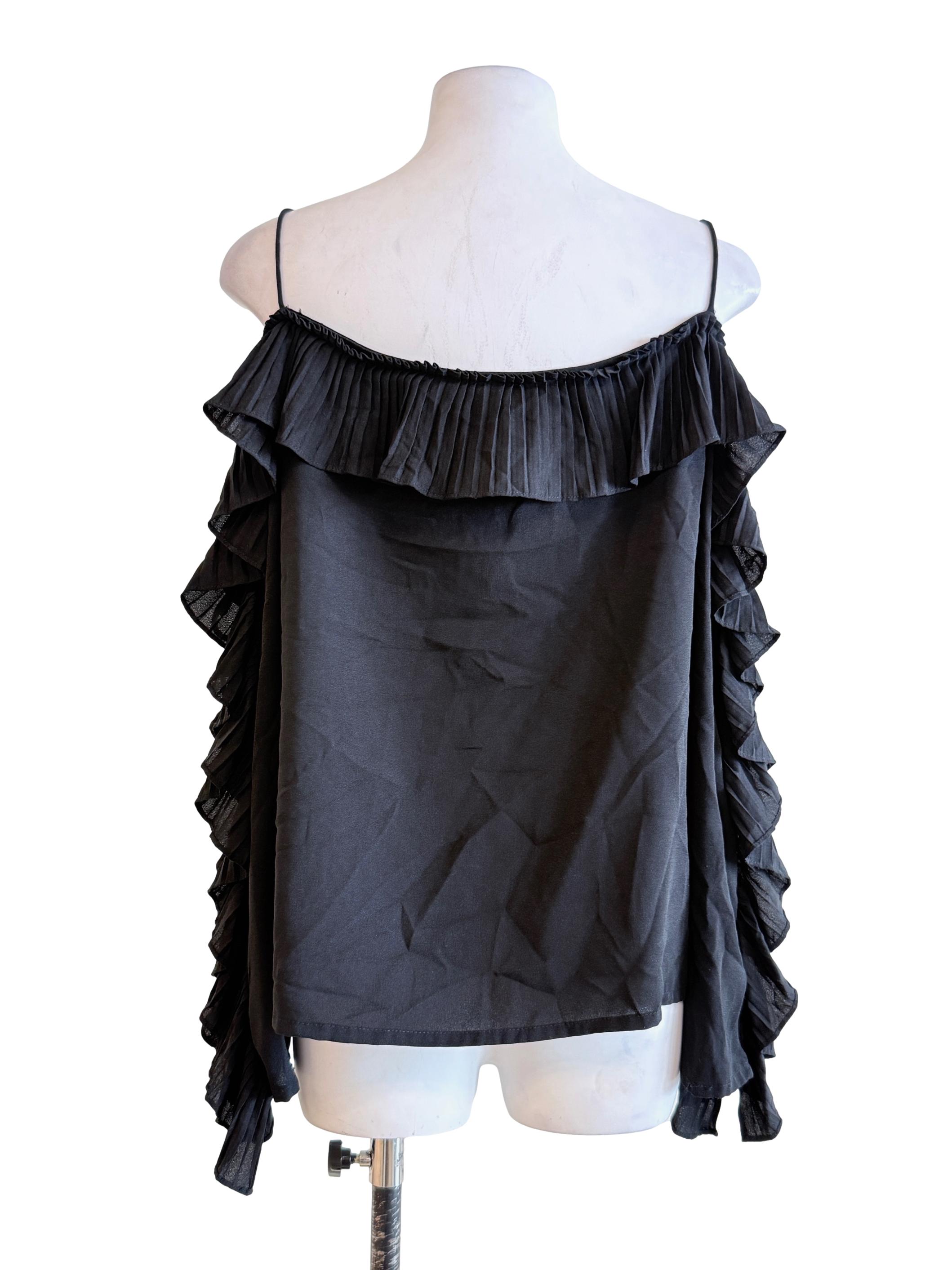 Black Plain Ruffle Top