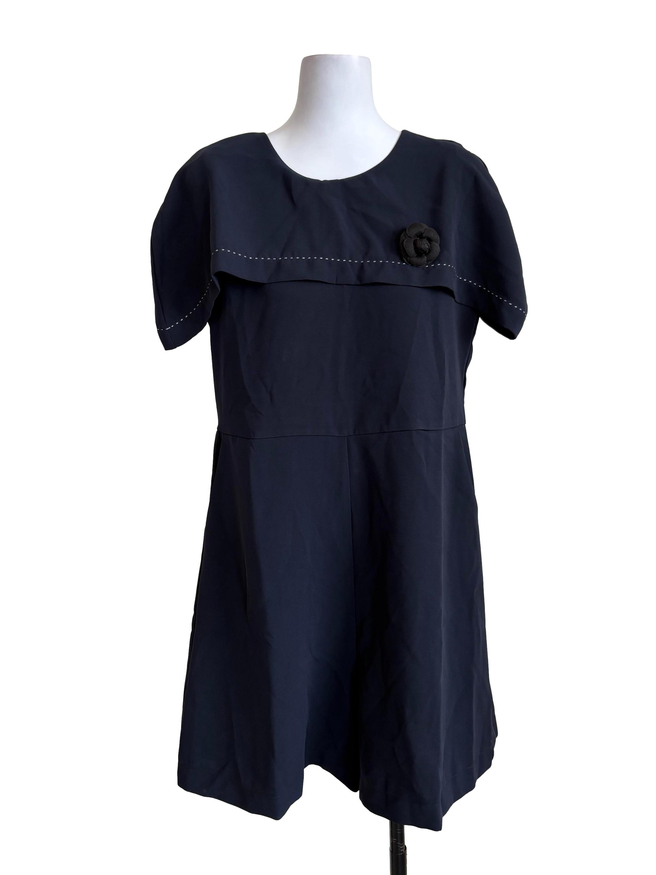 Dark Blue Layered Flower Brooch Rompers