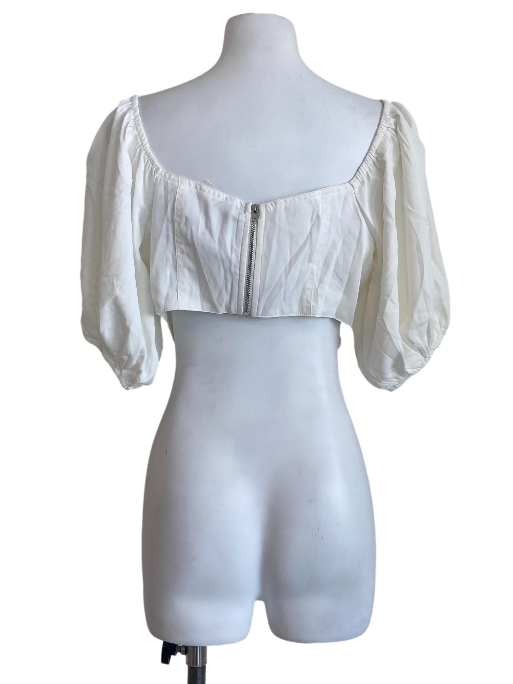 Off White Curved Panelled Crop Top