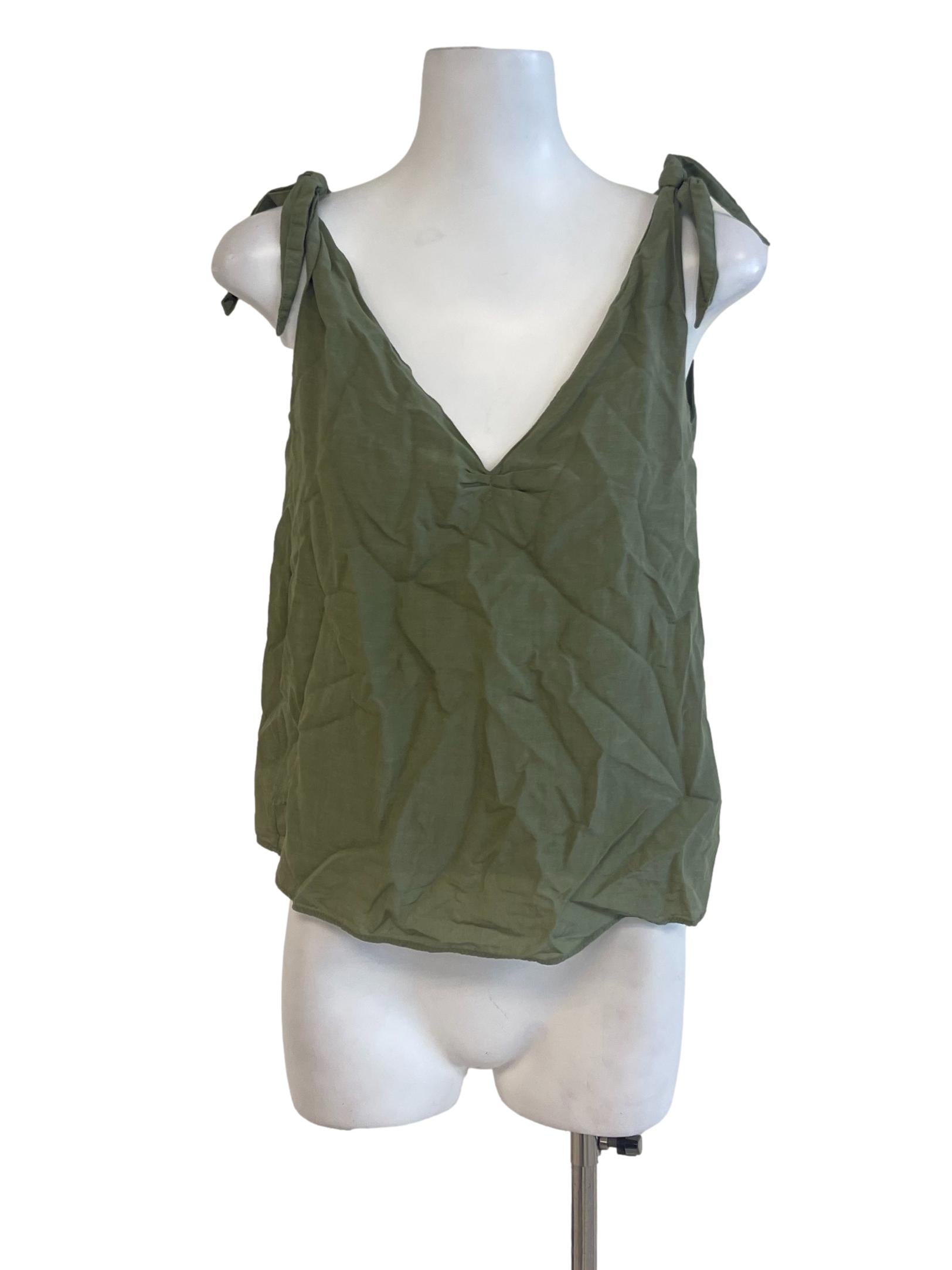 Crocodile Green V Neck Sleeveless Top