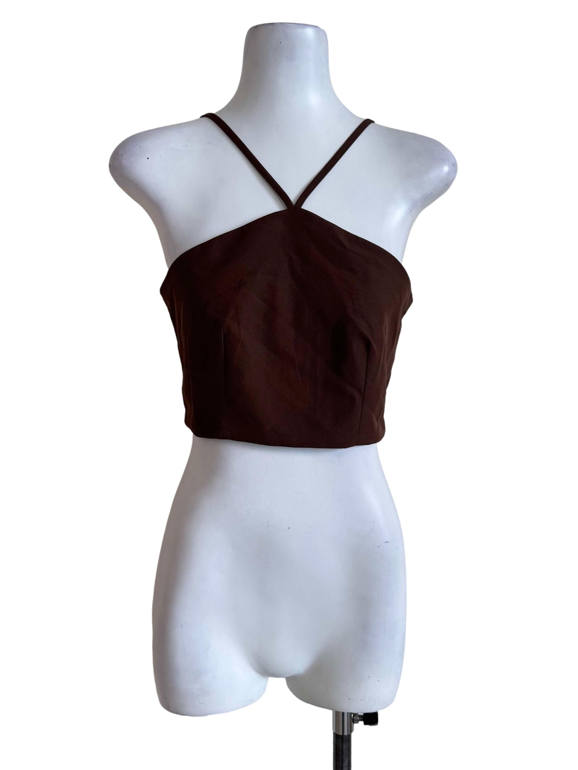 Brown Halter Neck Crop Top
