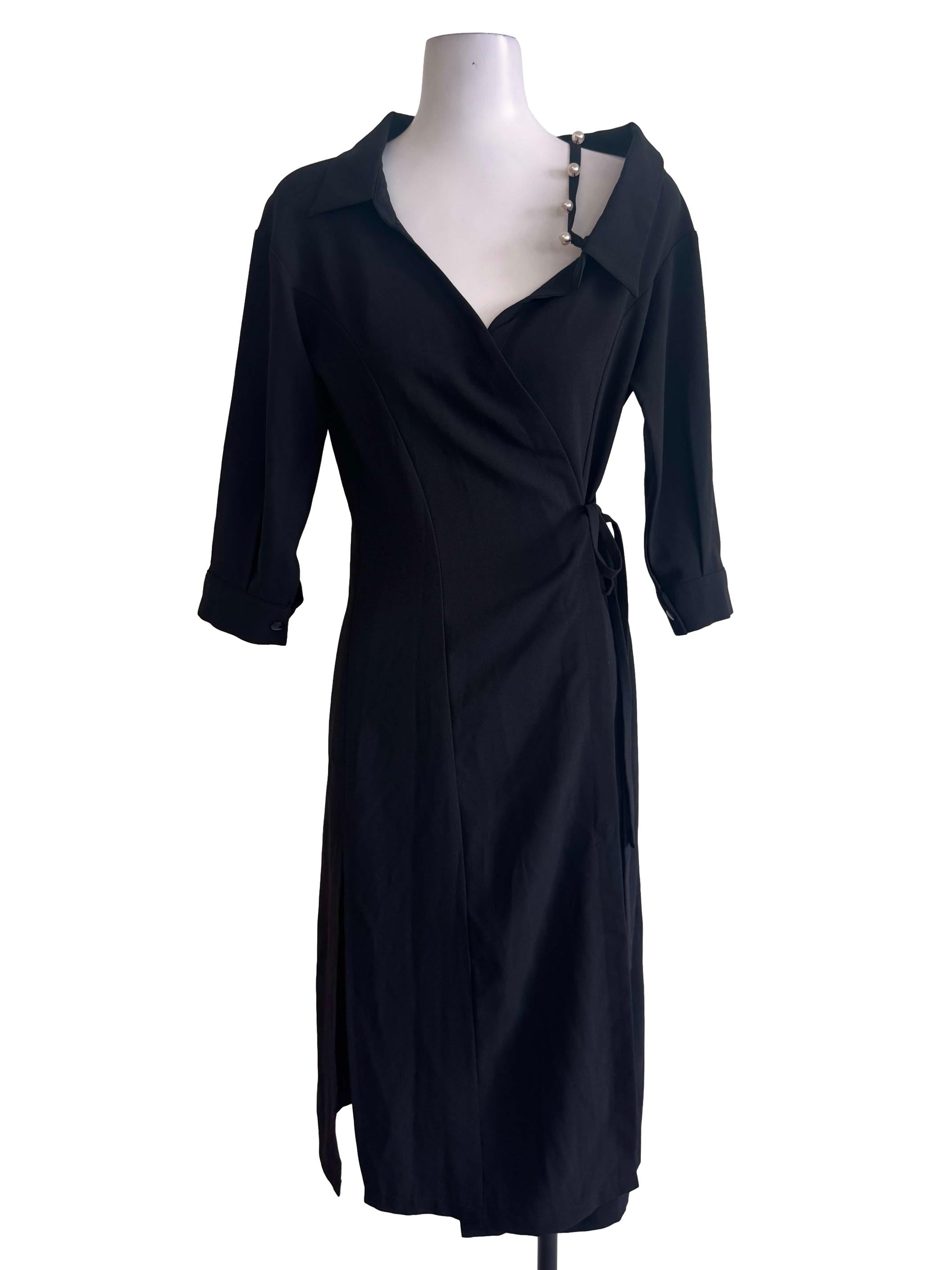 Black Collared Wrap Dress